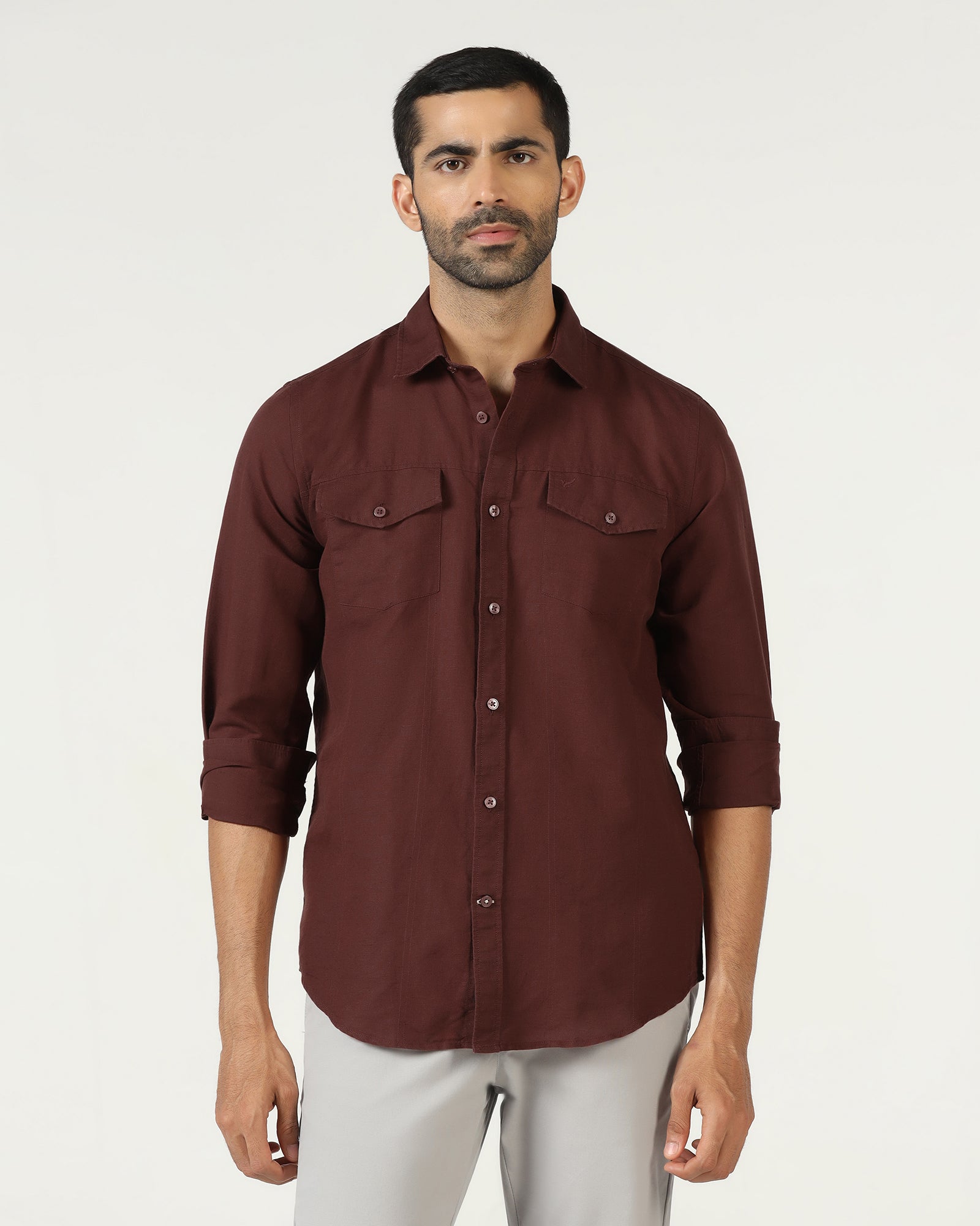 Rust Linen Solid Shirt - Konrad