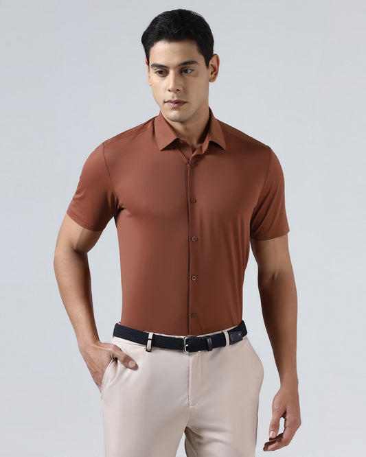 Rust Half Sleeve TechPro Textured Shirt - Henry