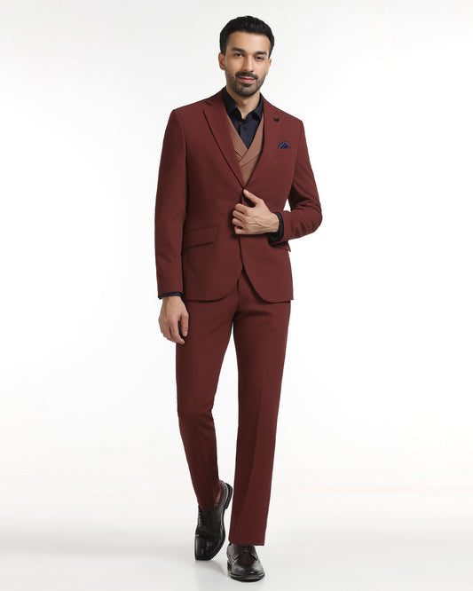Rust Three Piece Textured Suit - Gioni