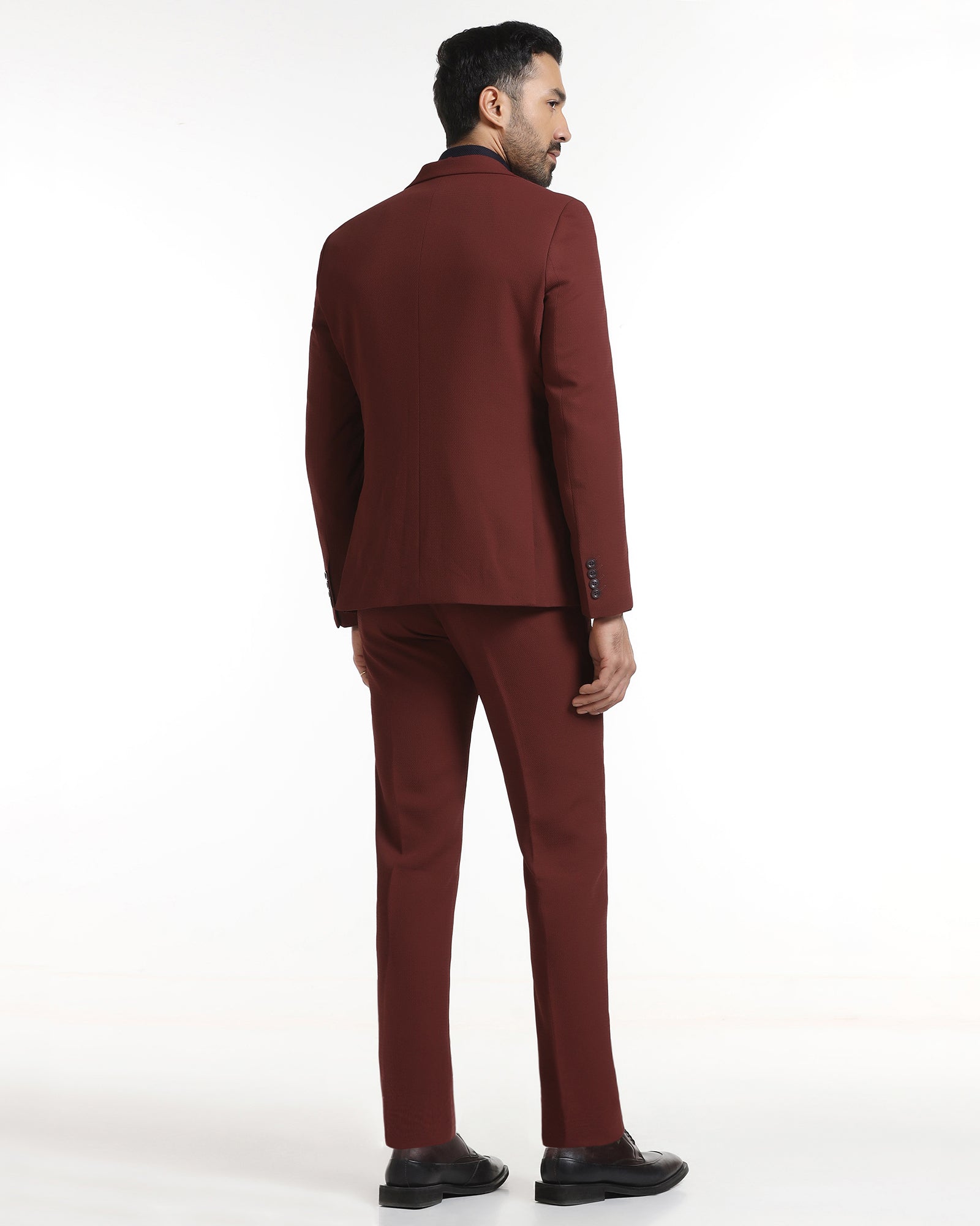 Rust Three Piece Textured Suit - Gioni