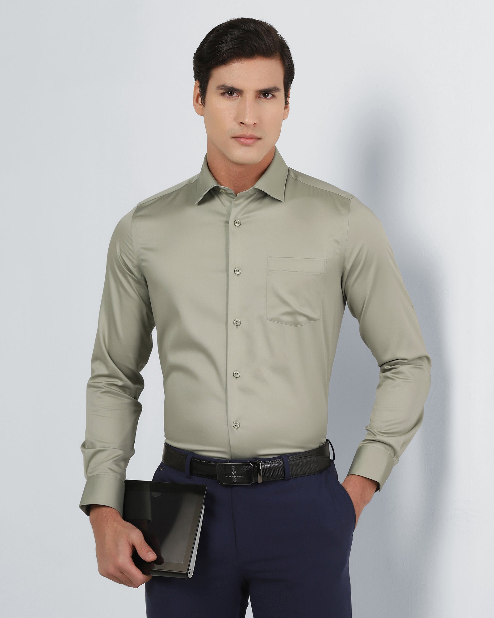 Sage Green Unwrinkle Solid Shirt - Sylvia