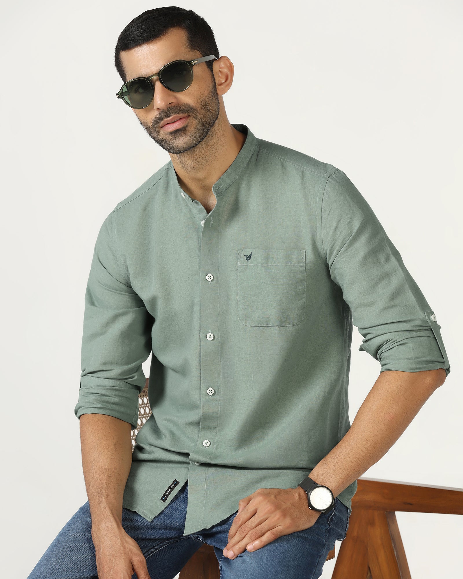 sage green men's dress shirt short sleeve Buy Sage main image 1