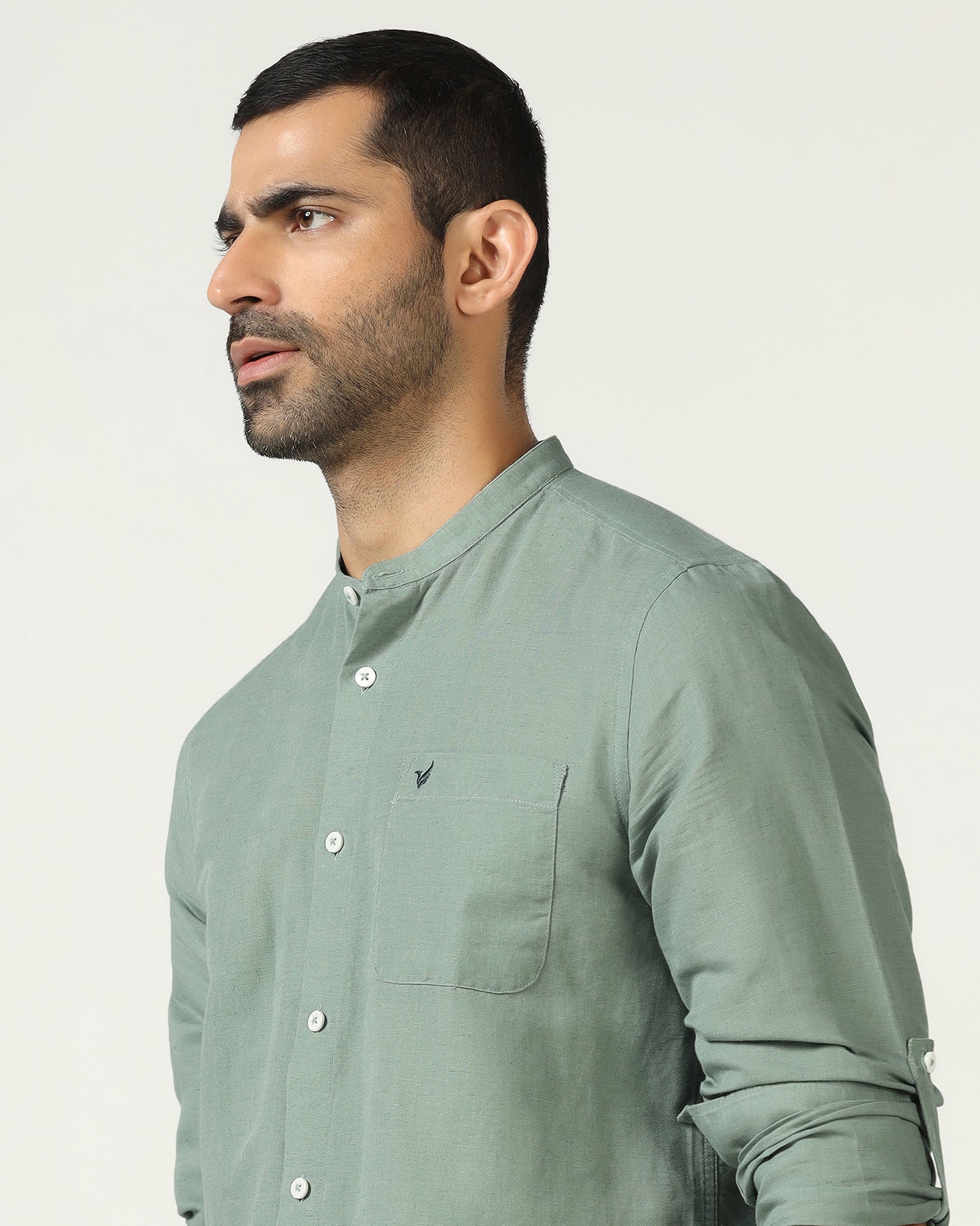 Sage Green Linen Solid Shirt - Salmon
