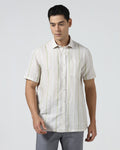 Sage Green Half Sleeve Linen Stripe Shirt - Junel