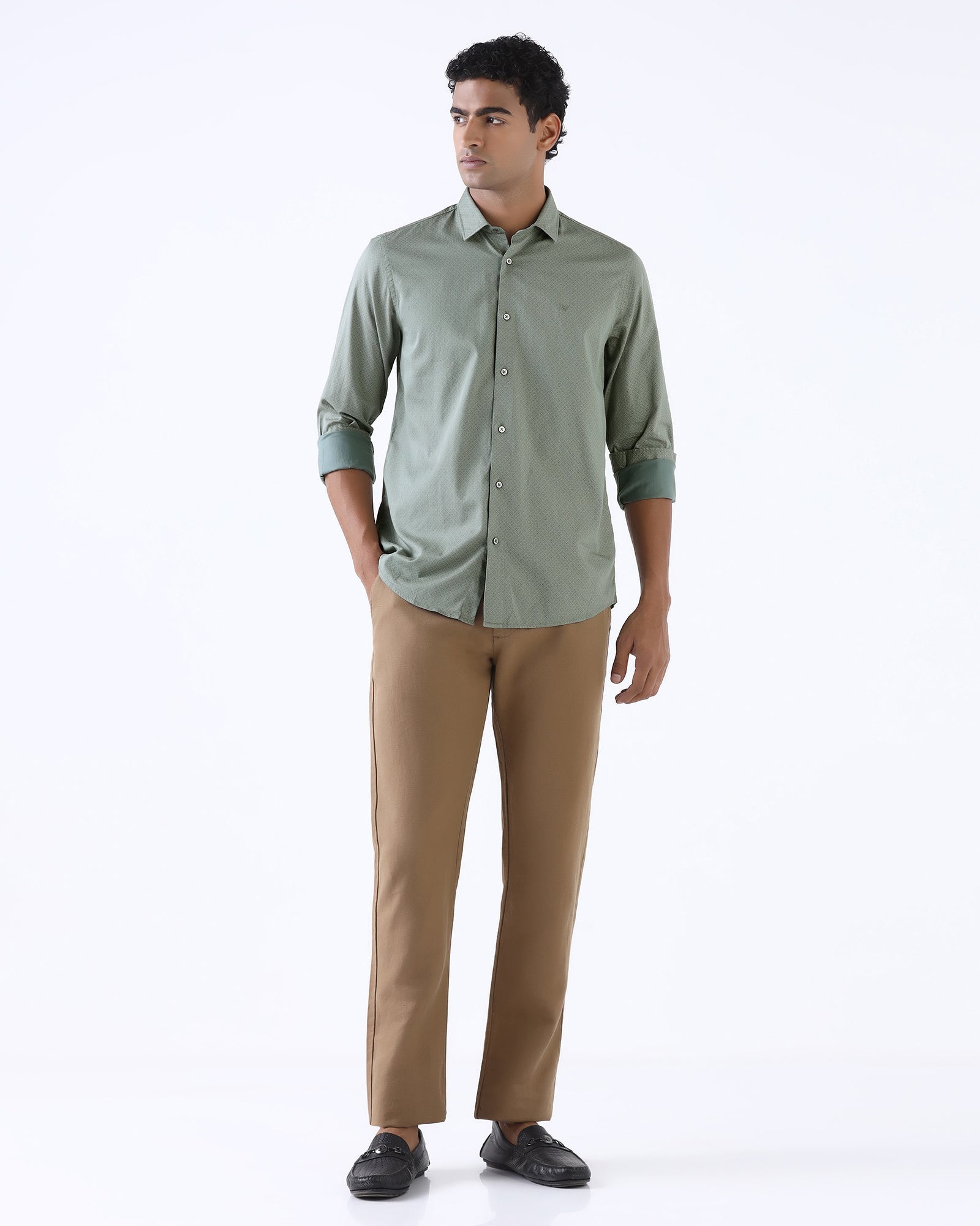 Sage Green Printed Shirt - Teffad