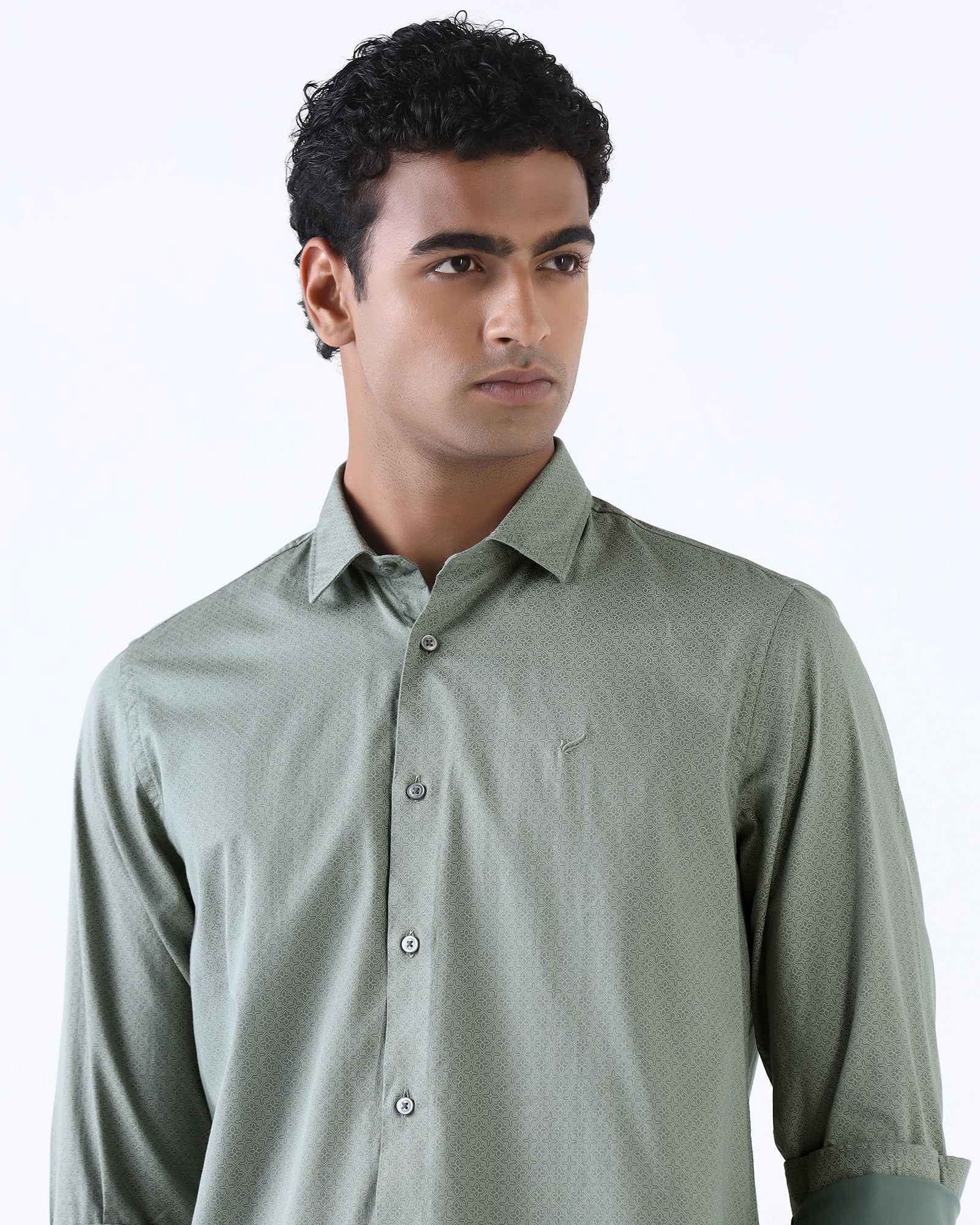 Sage Green Printed Shirt - Teffad