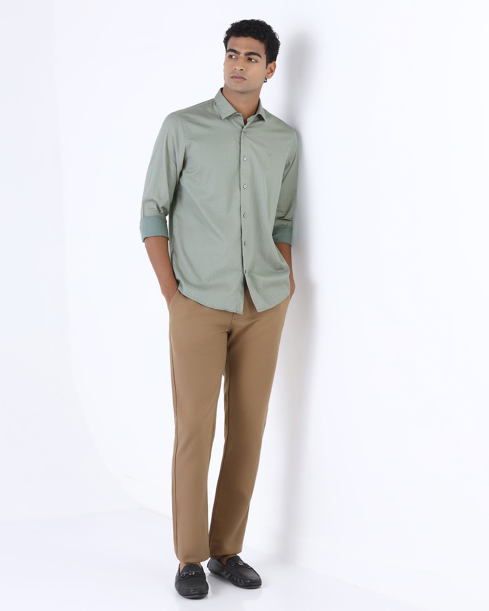 Sage Green Printed Shirt - Teffad
