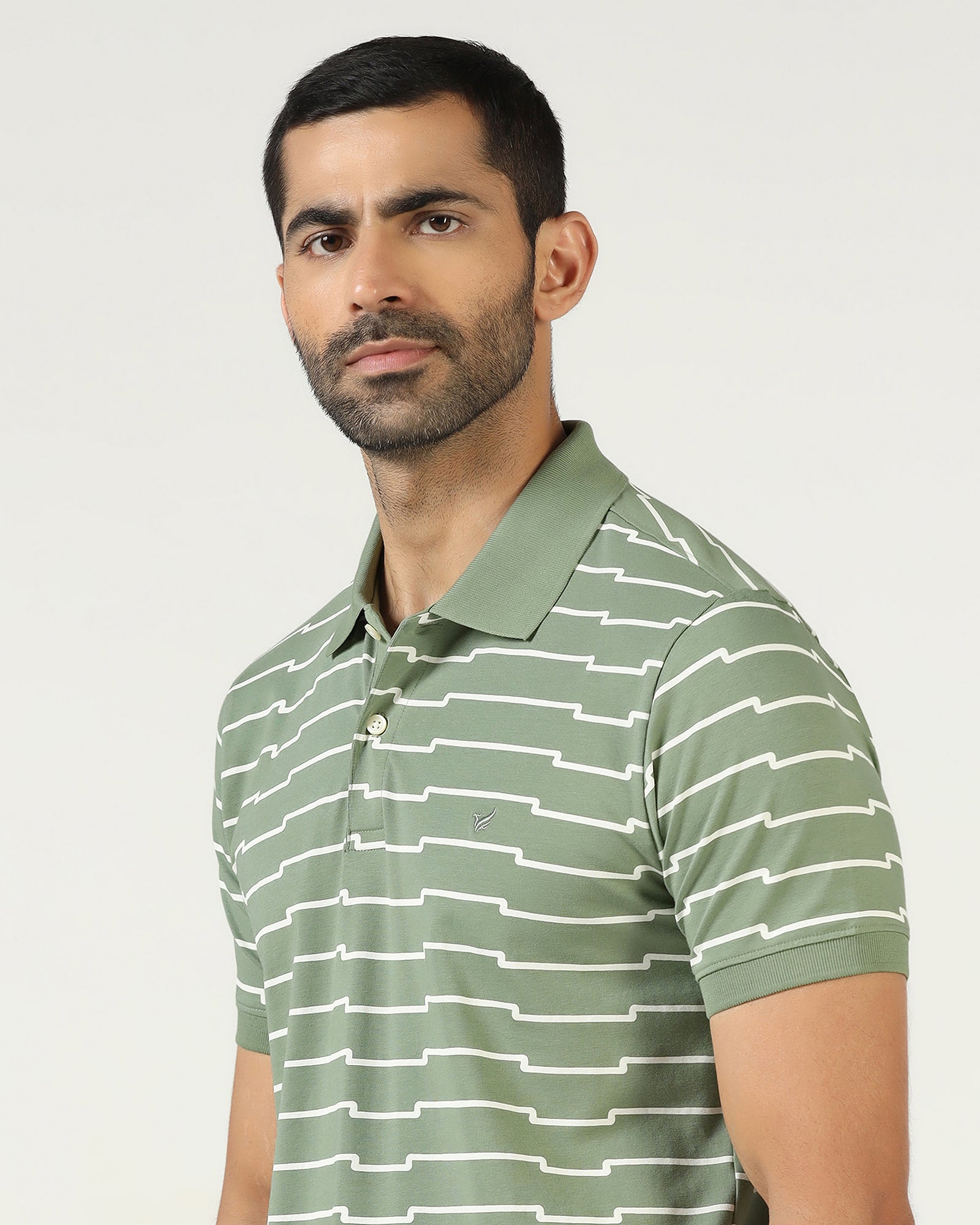 Sage Green Printed Polo - Maze