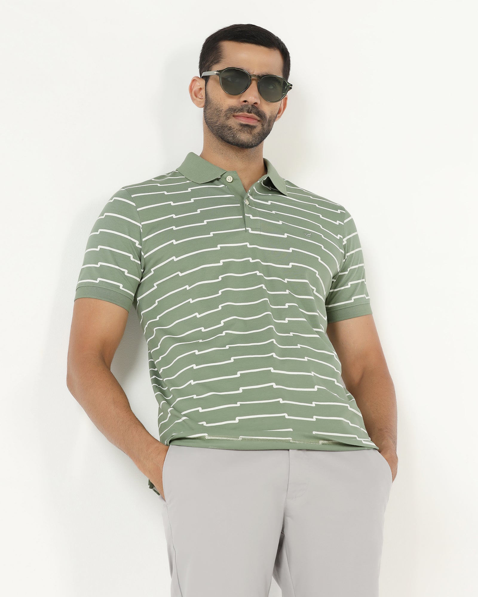 Sage Green Printed Polo - Maze