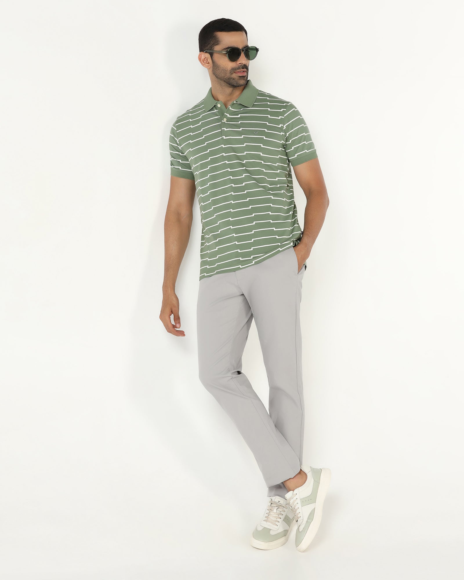 Sage Green Printed Polo - Maze