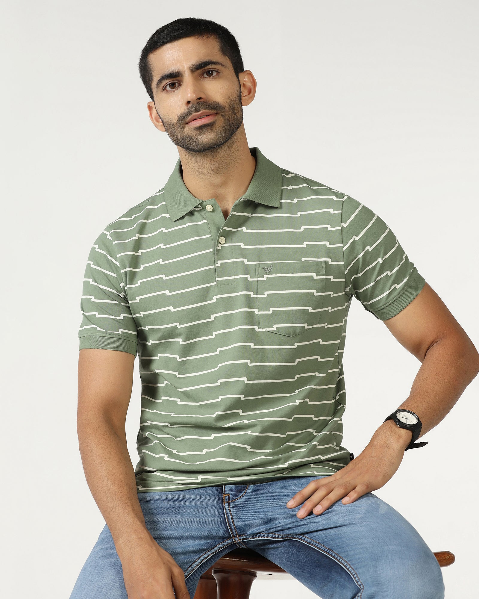 Sage Green Printed Polo - Maze