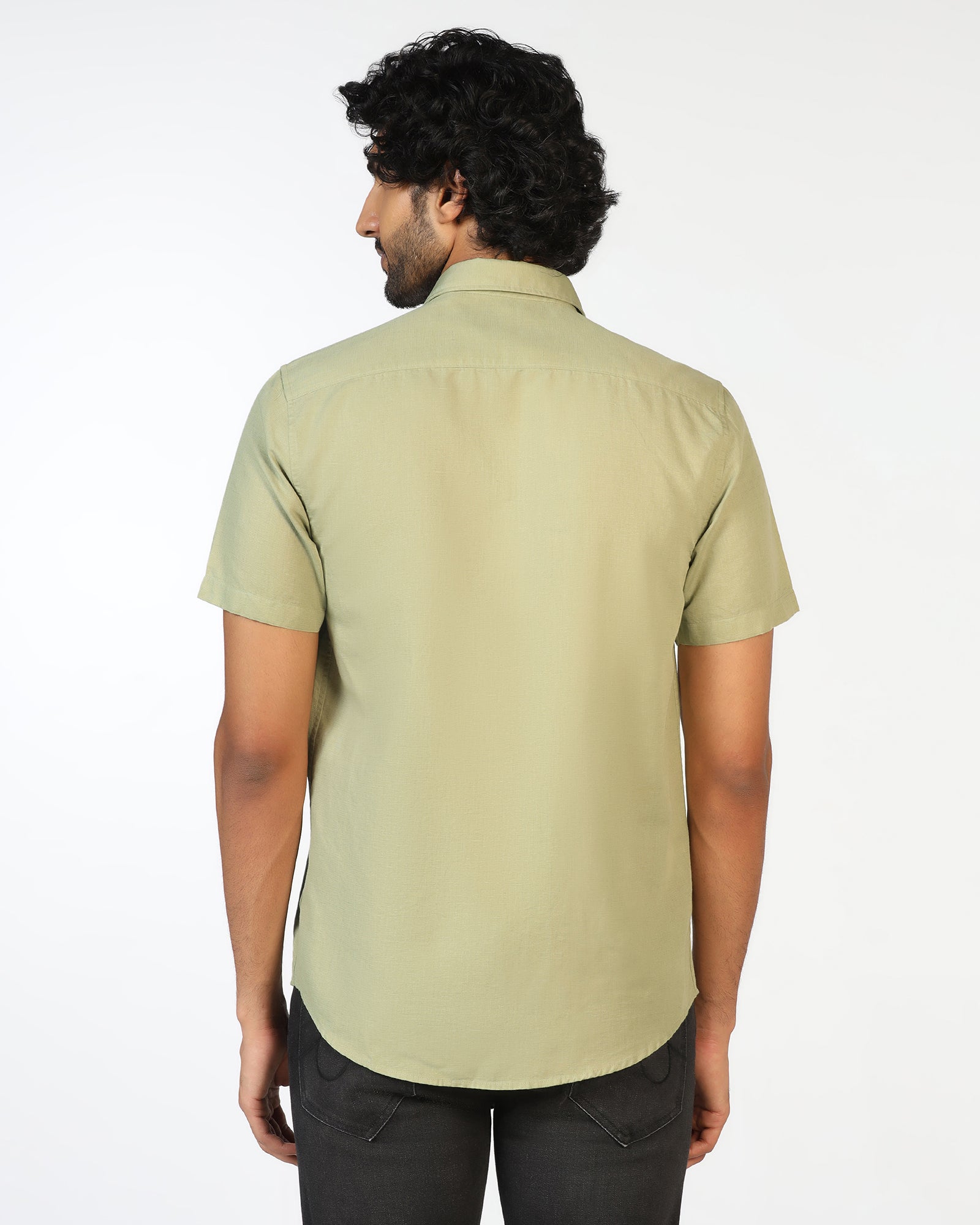 Sage Half Sleeve Green Solid Shirt - Axar