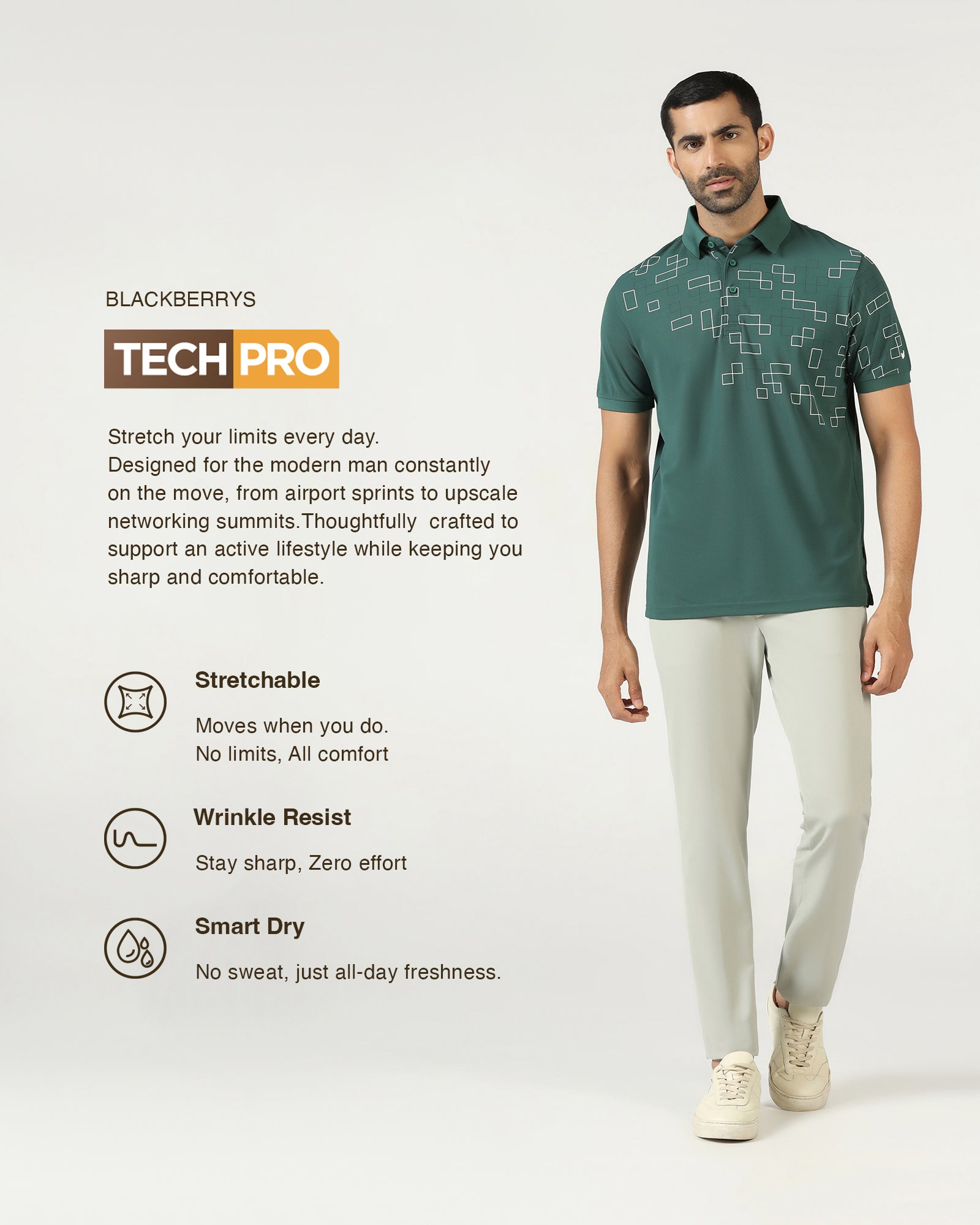 Sage Green TechPro Printed Polo - Luna