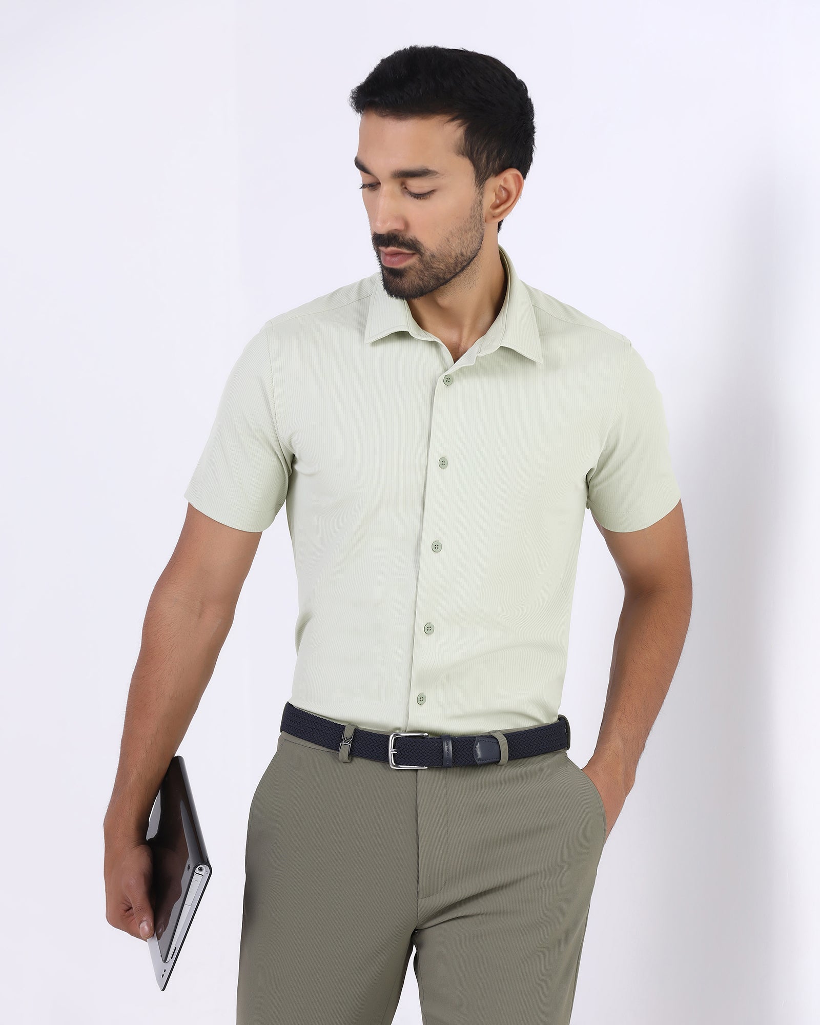 Sage Green Half Sleeve TechPro Stripe Shirt - Lunar