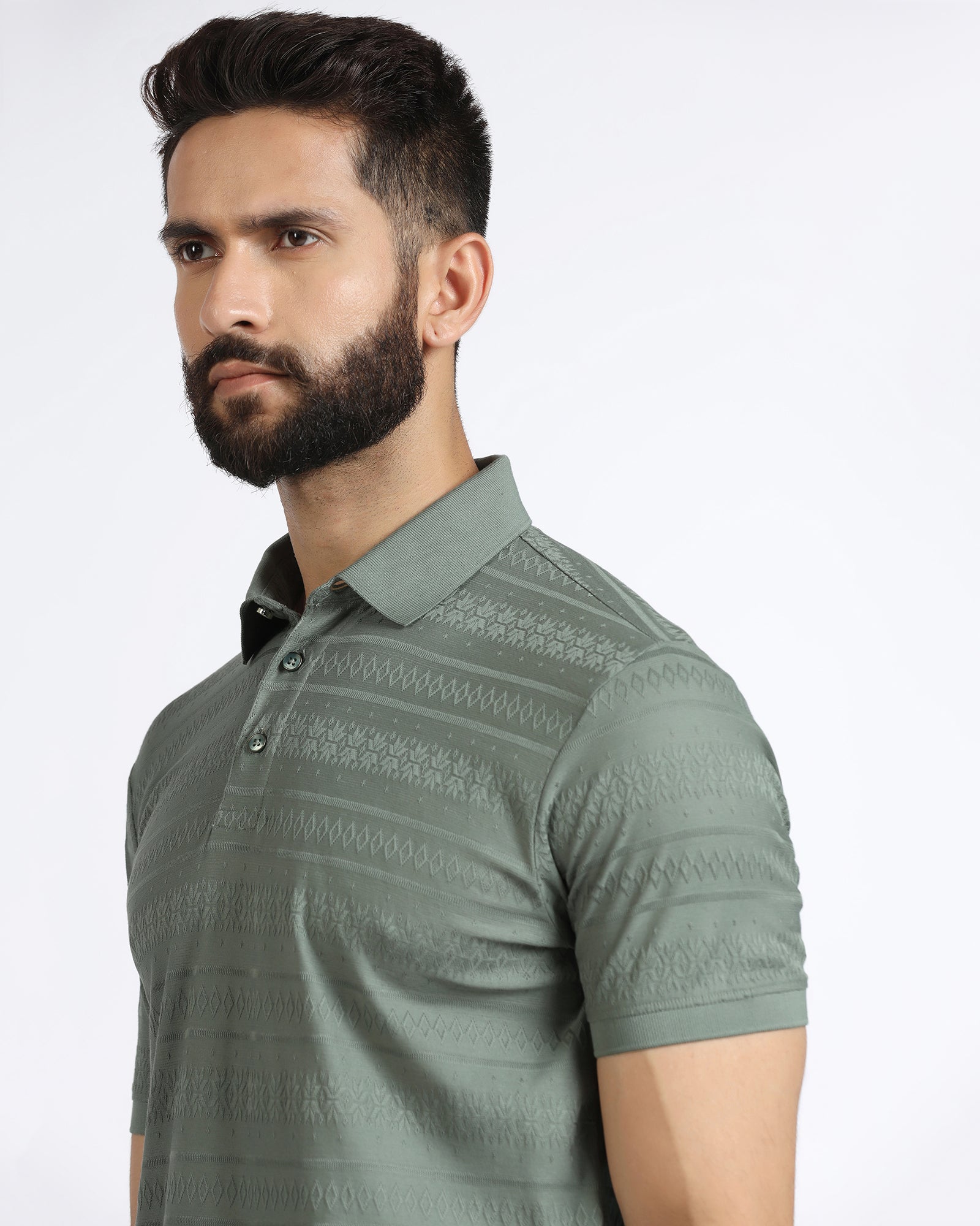 Sage Green Textured Polo - Tomb