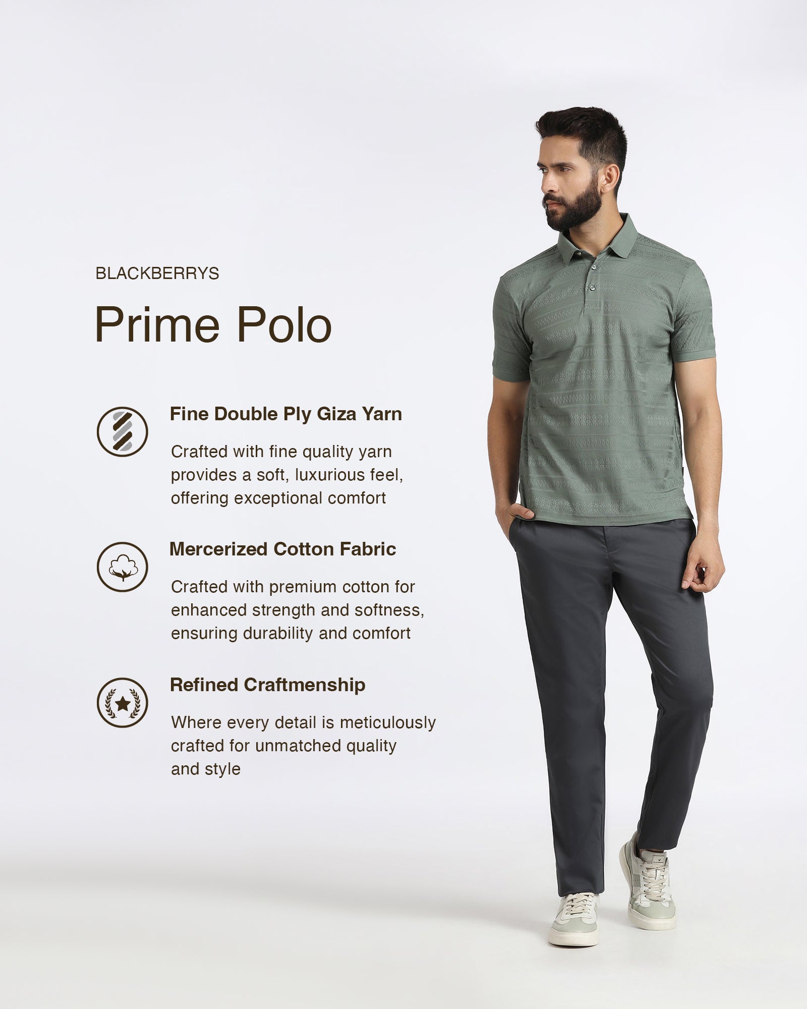 Sage Green Textured Polo - Tomb