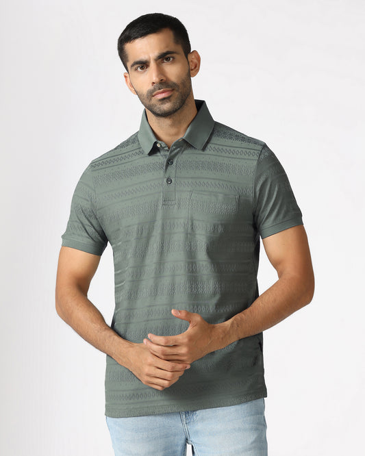 Sage Green Textured Polo - Tomb