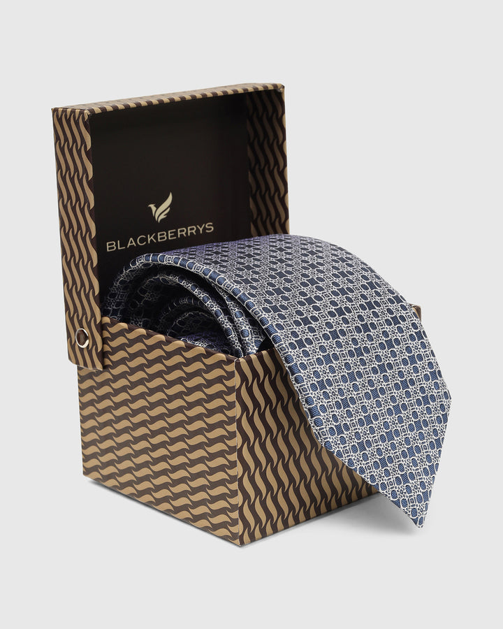 Silk Blue Printed Tie - Varek