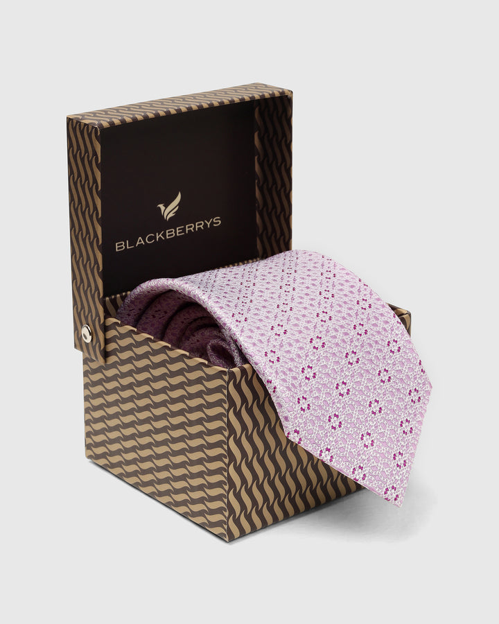 Silk Pink Printed Tie - Vinico