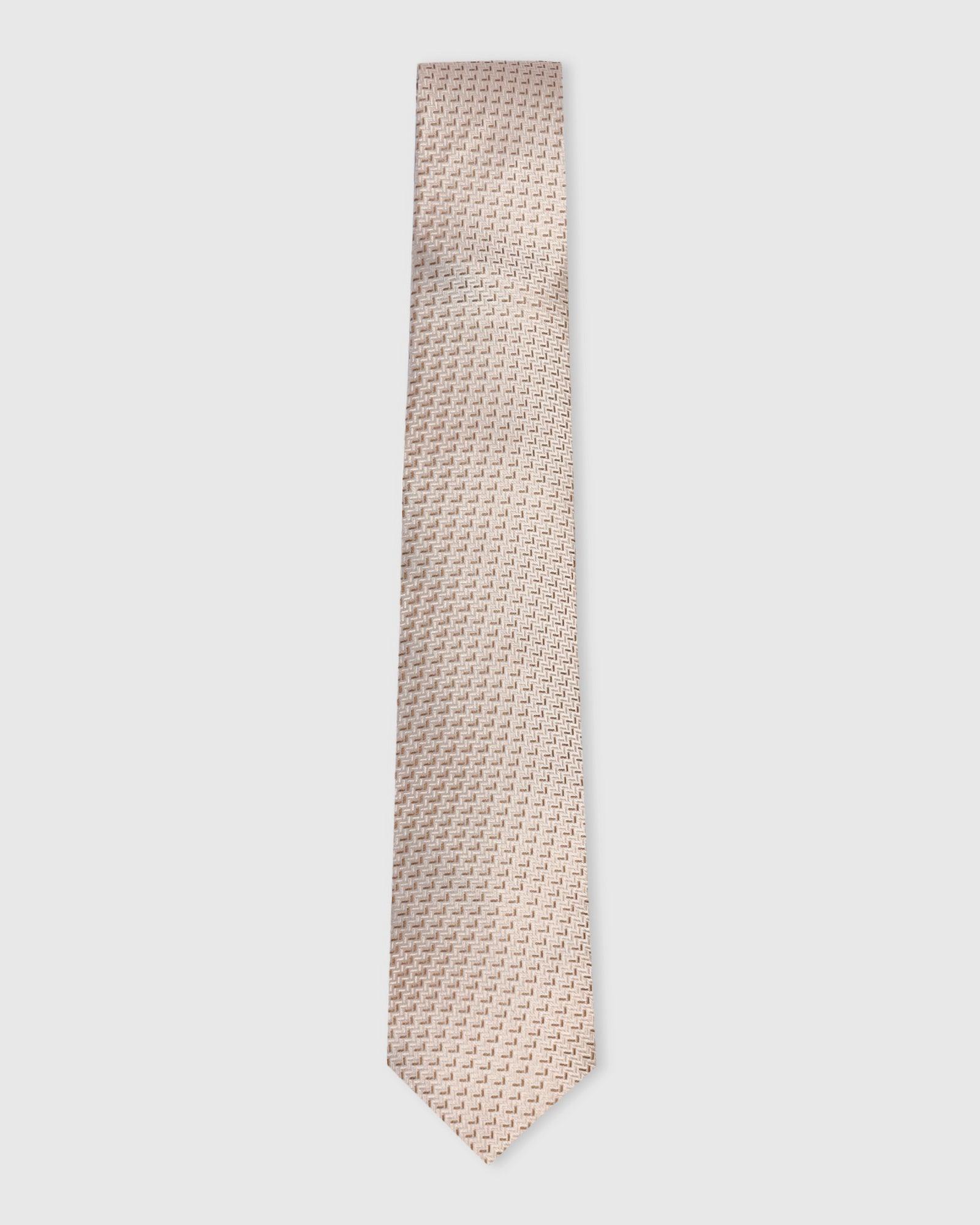 Silk Beige Printed Tie - Veton