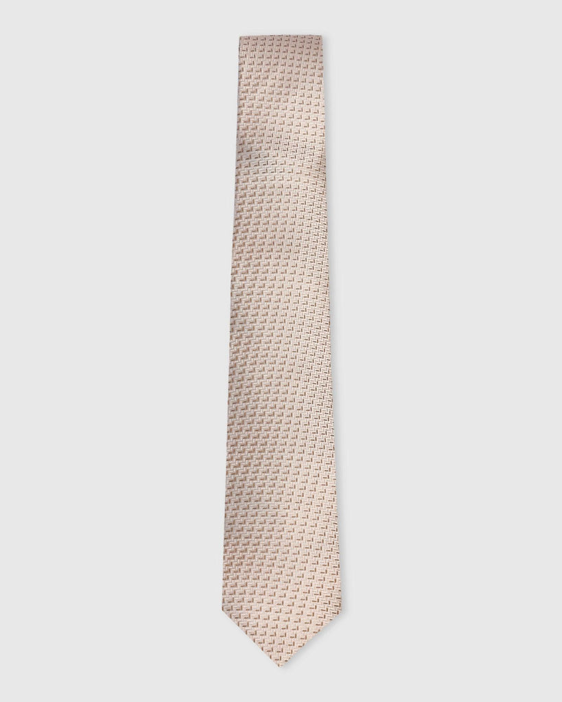 Silk Beige Printed Tie - Veton