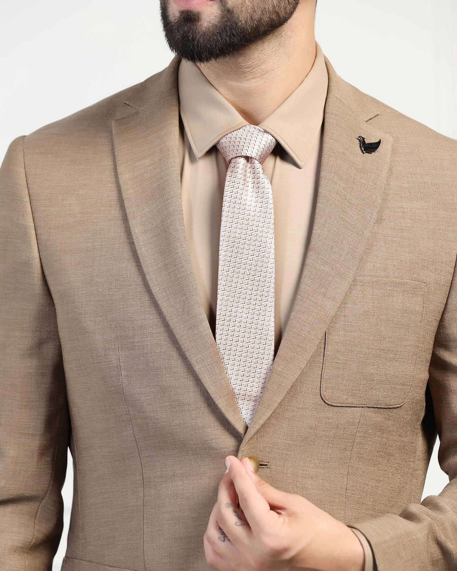 Silk Beige Printed Tie - Veton