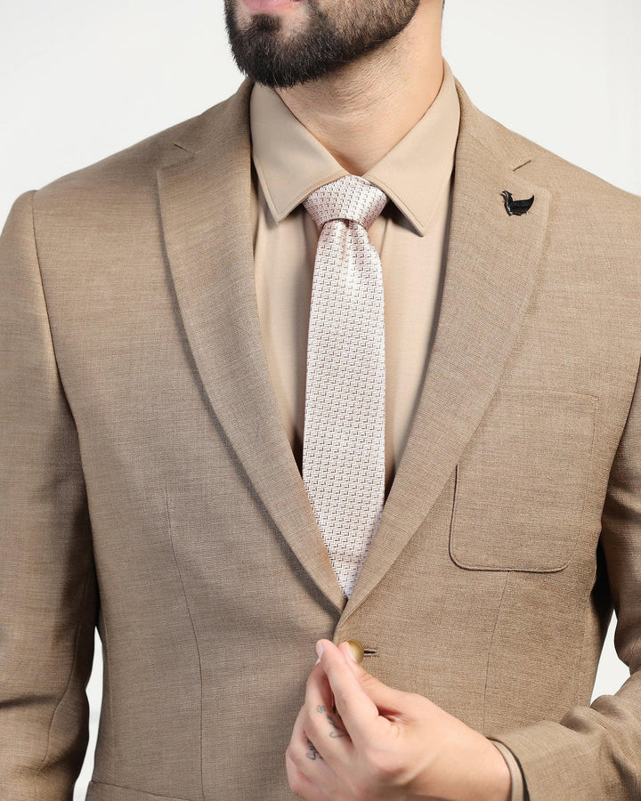 Silk Beige Printed Tie - Veton