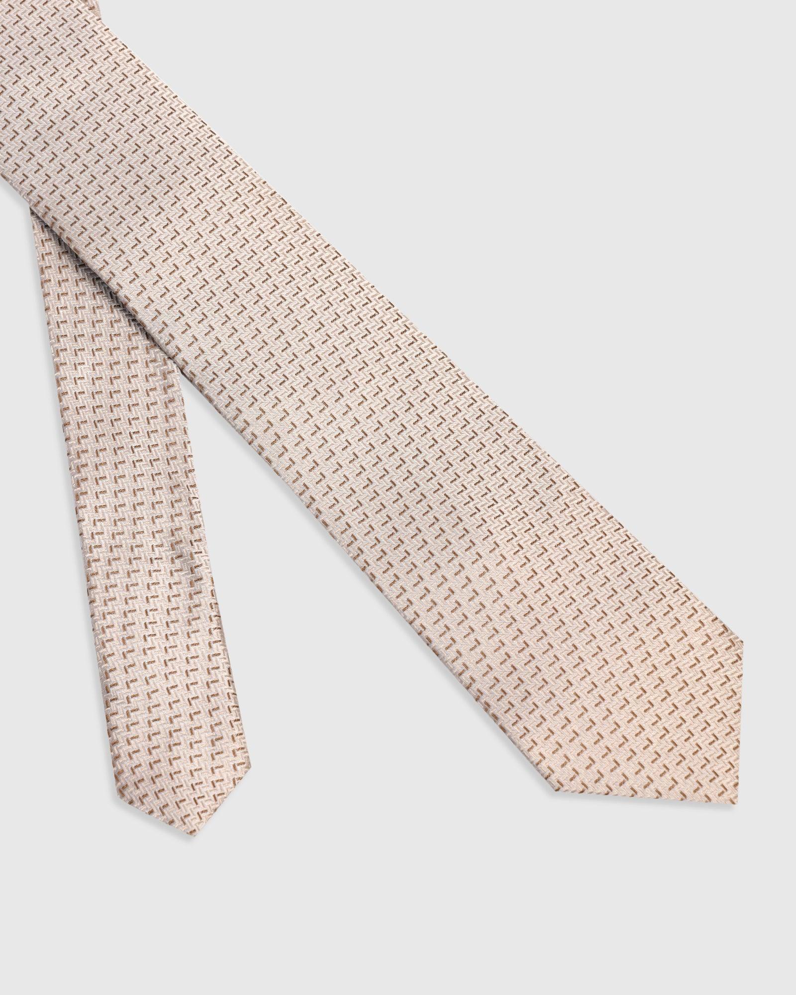 Silk Beige Printed Tie - Veton