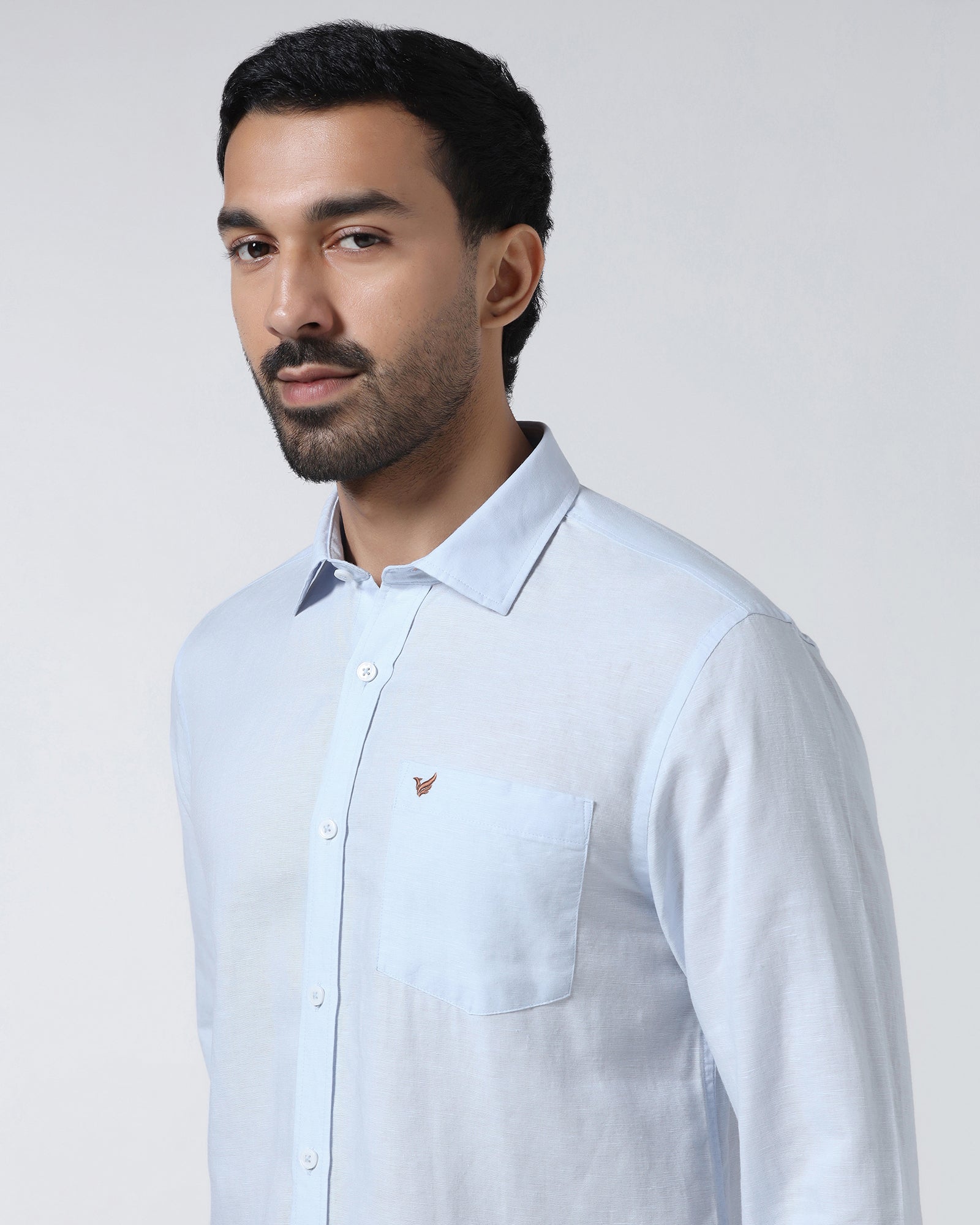 Sky Blue Linen Solid Shirt - Cleo