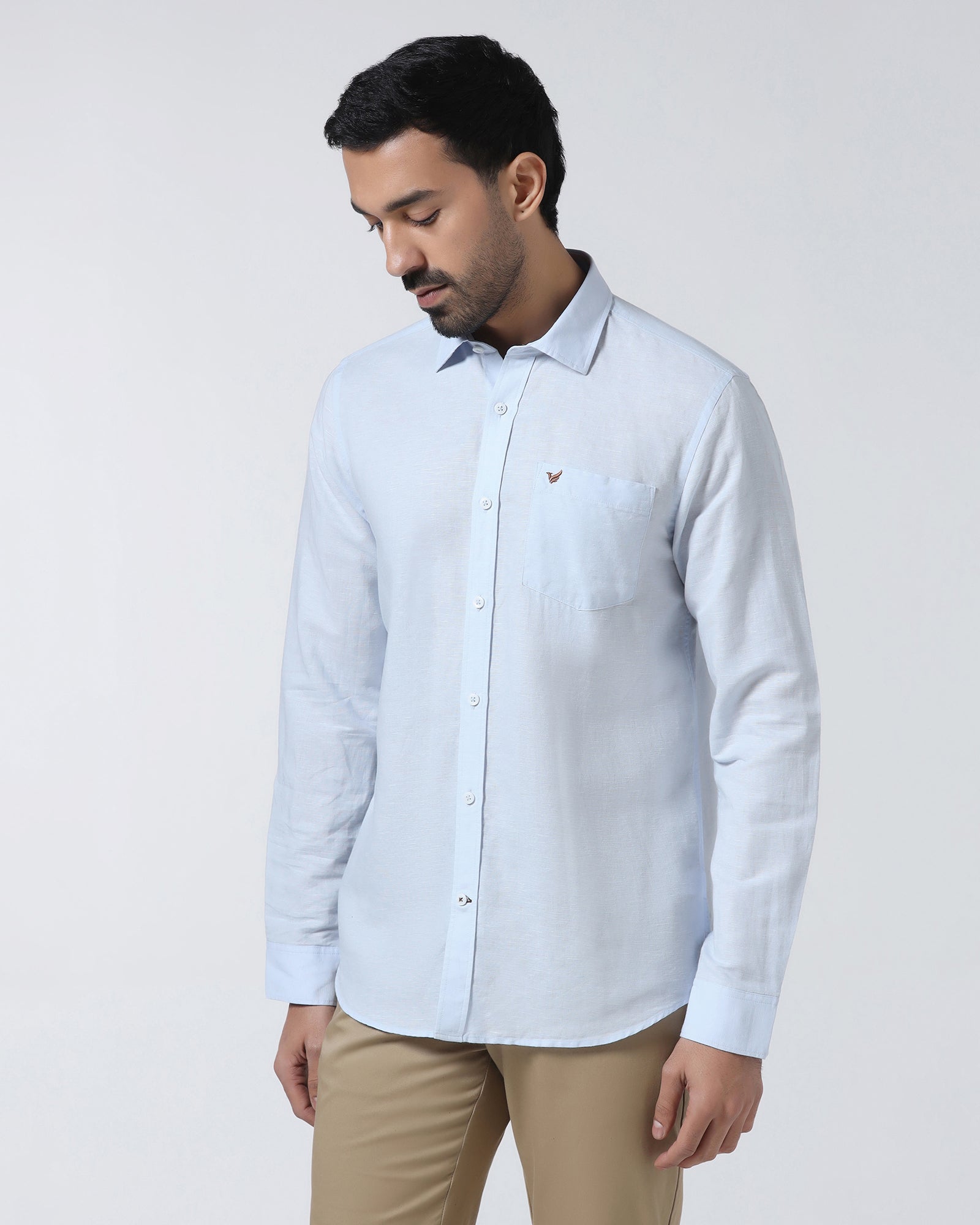 Sky Blue Linen Solid Shirt - Cleo
