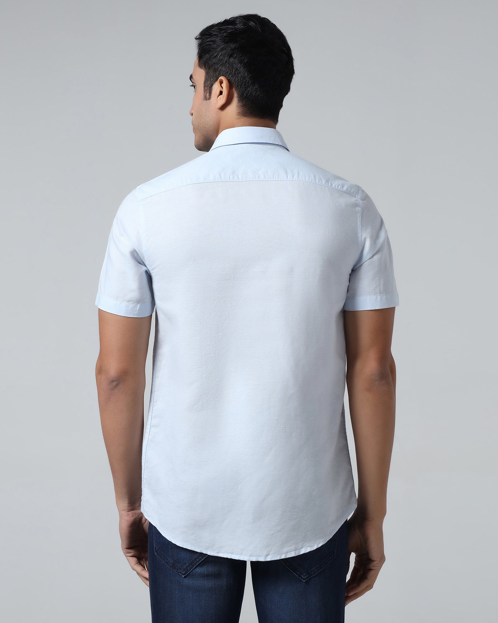 Sky Blue Half Sleeve Linen Solid Shirt - Cleo