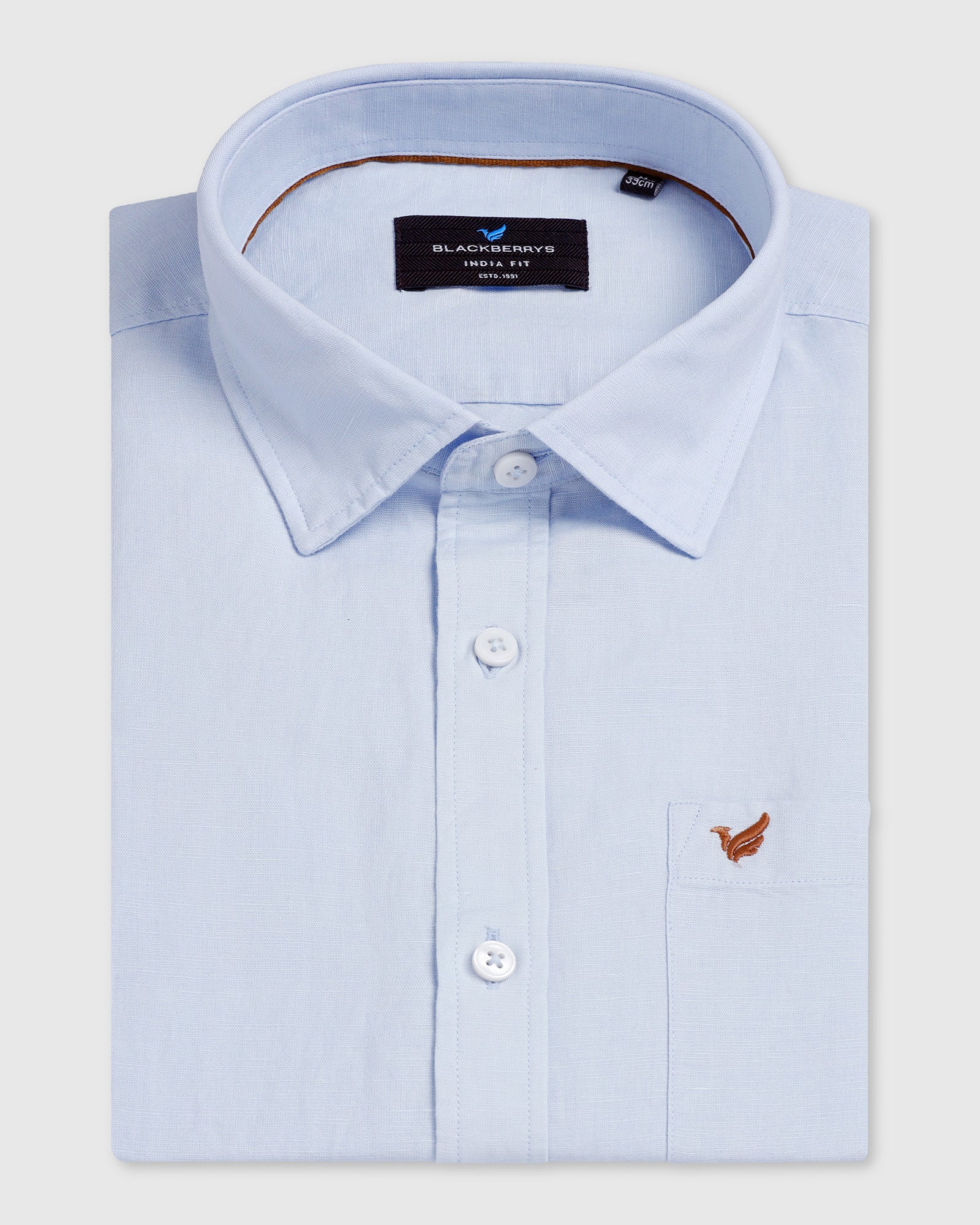 Sky Blue Linen Solid Shirt - Salmon