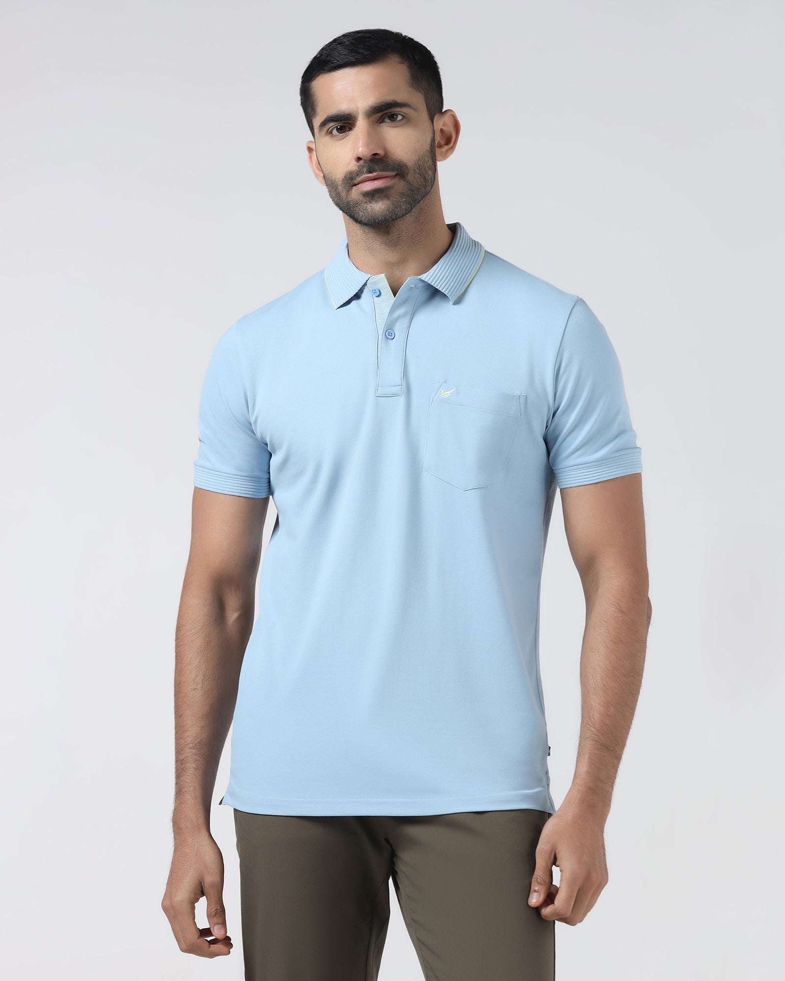 Sky Blue Solid Polo - Aesun