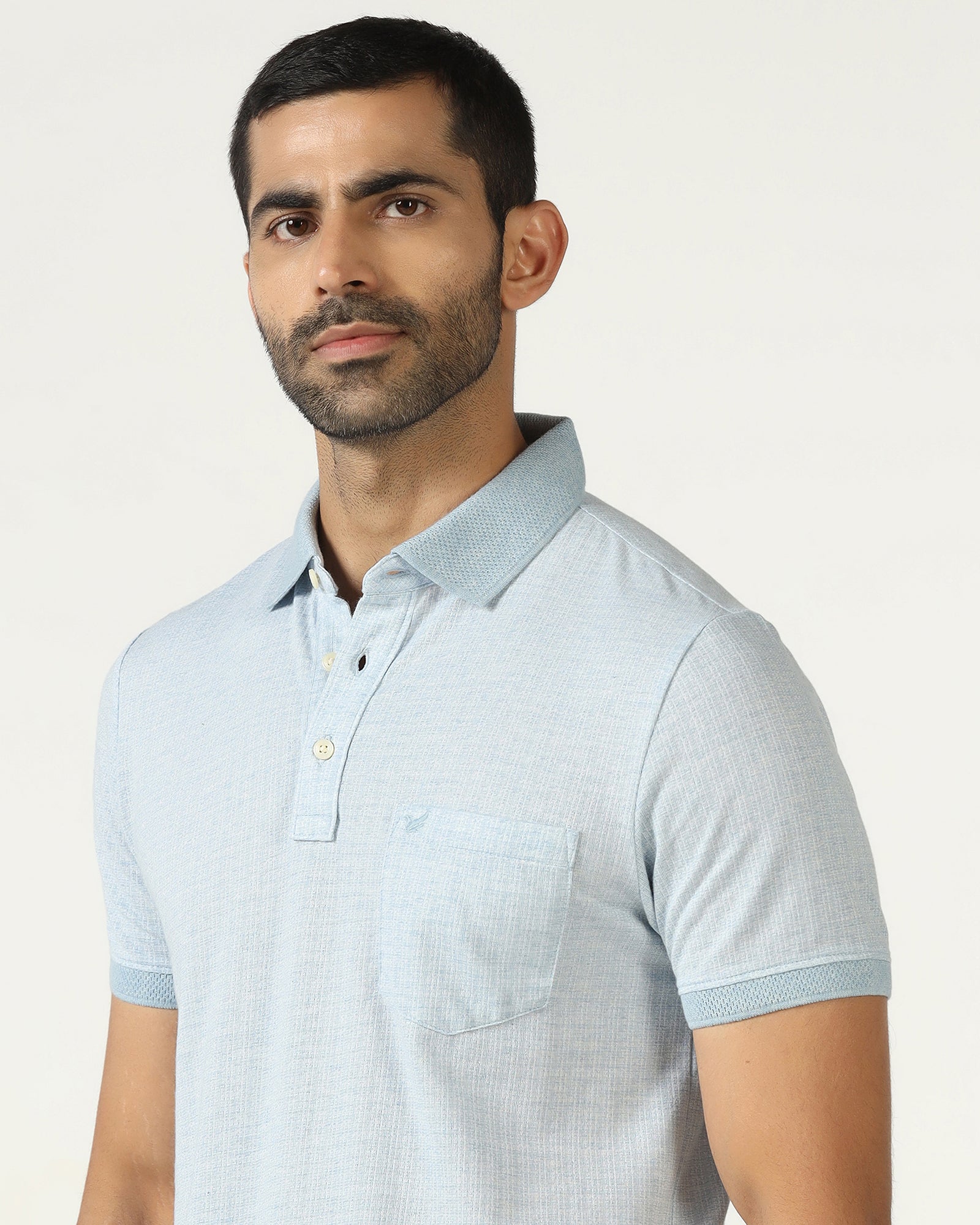 Sky Blue Textured Polo - Shepred
