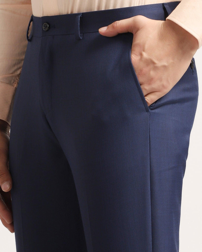 Slim Comfort B-95 Formal Blue Solid Trouser - Marina