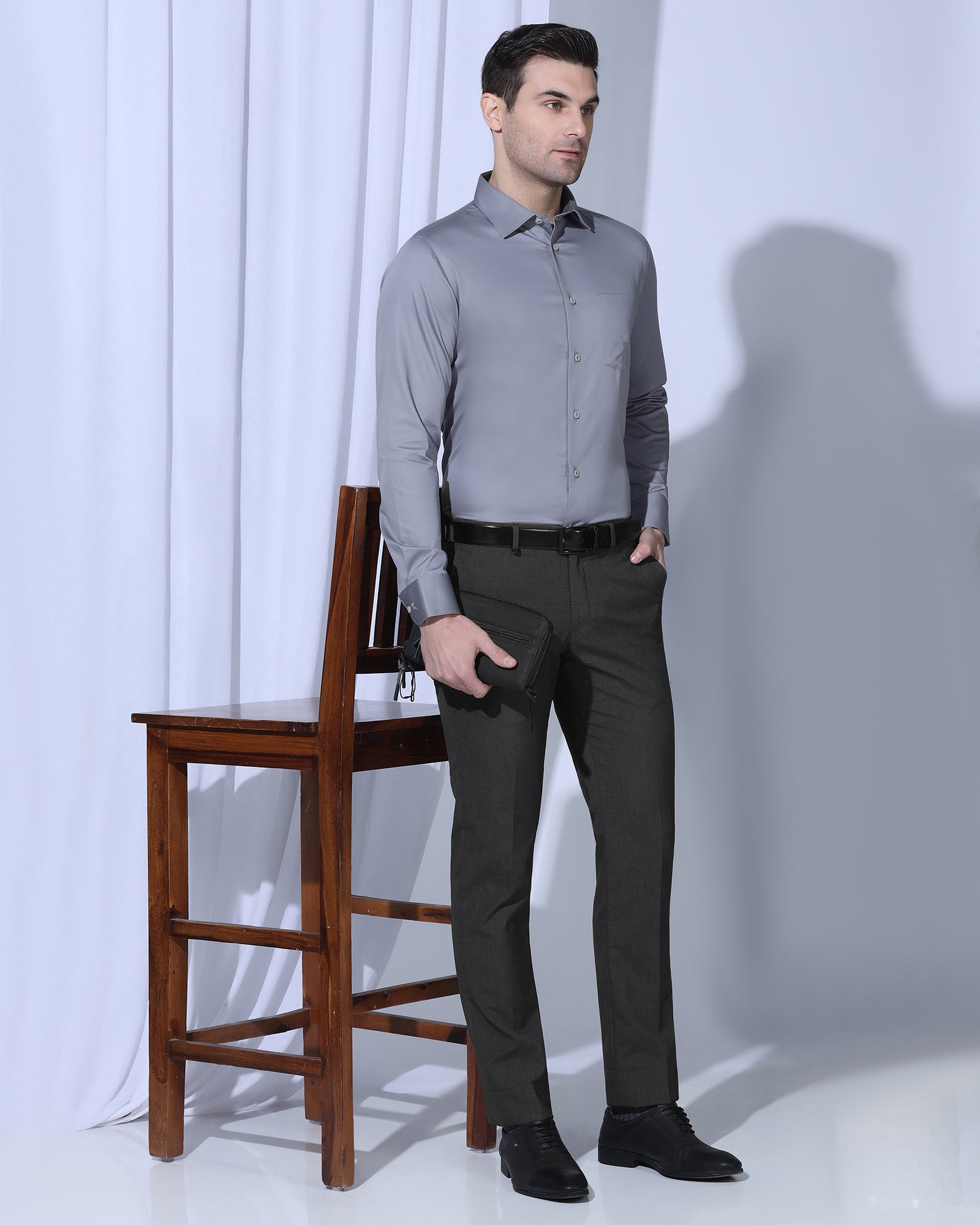 Slim Comfort B-95 Formal Grey Solid Trouser - Fed