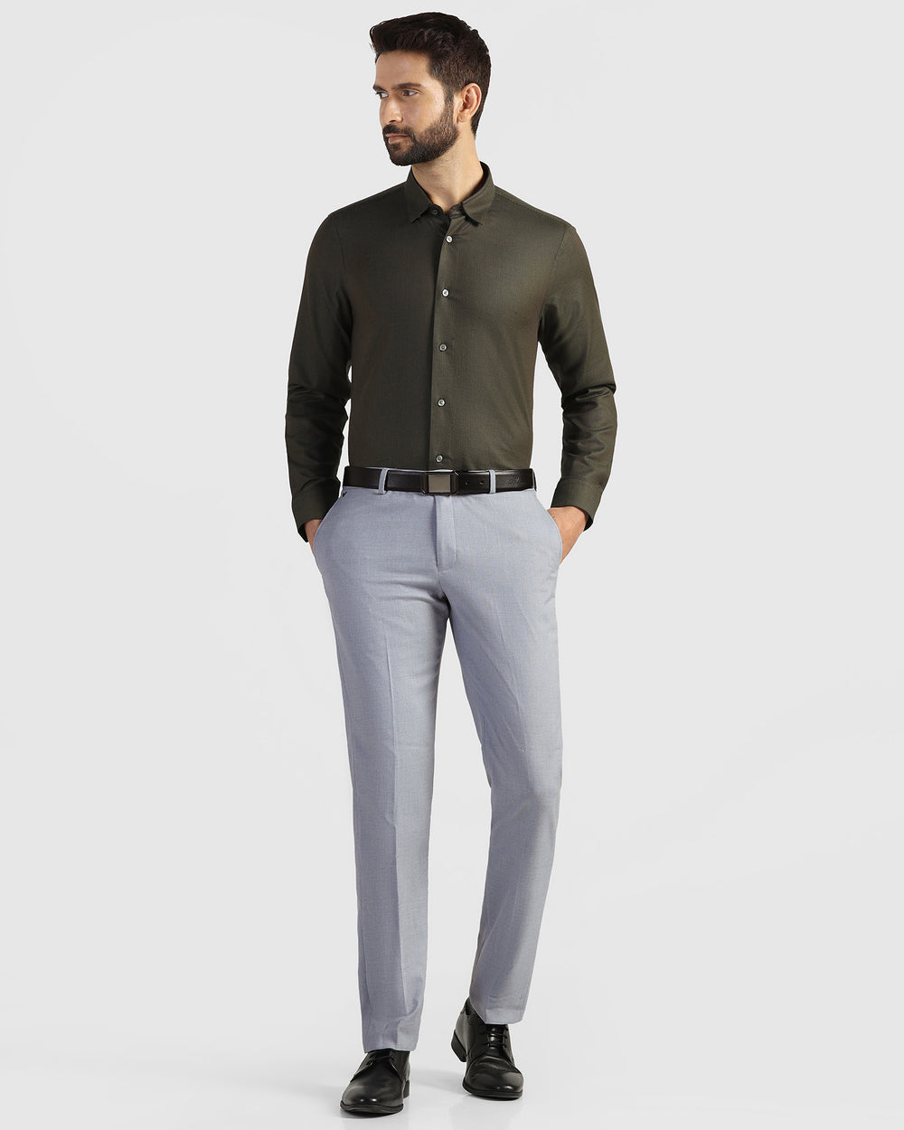 Buy Slim Comfort B-95 Formal Light Blue Solid Trouser - Musk
