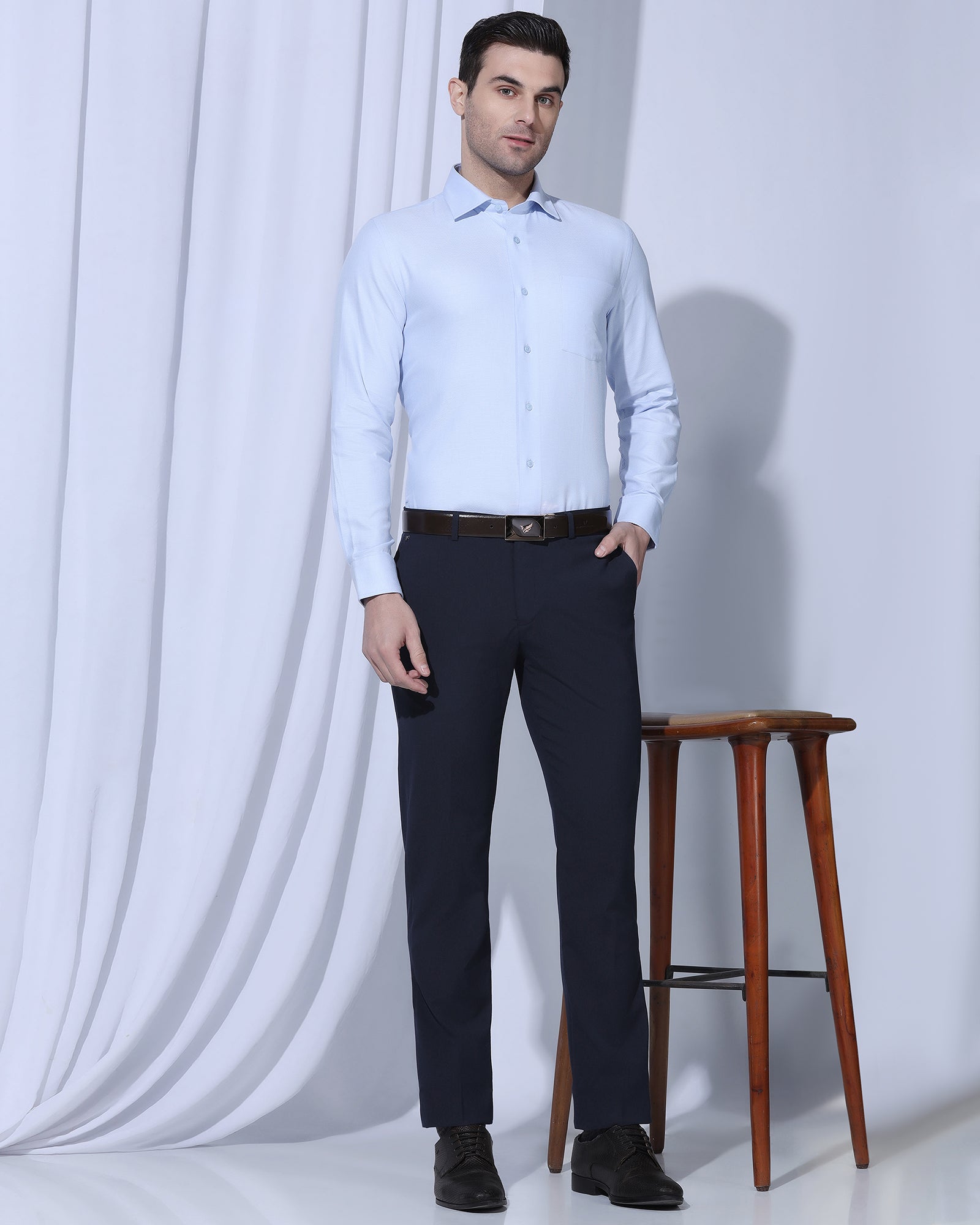 Slim Comfort B-95 Formal Navy Solid Trouser - Dough