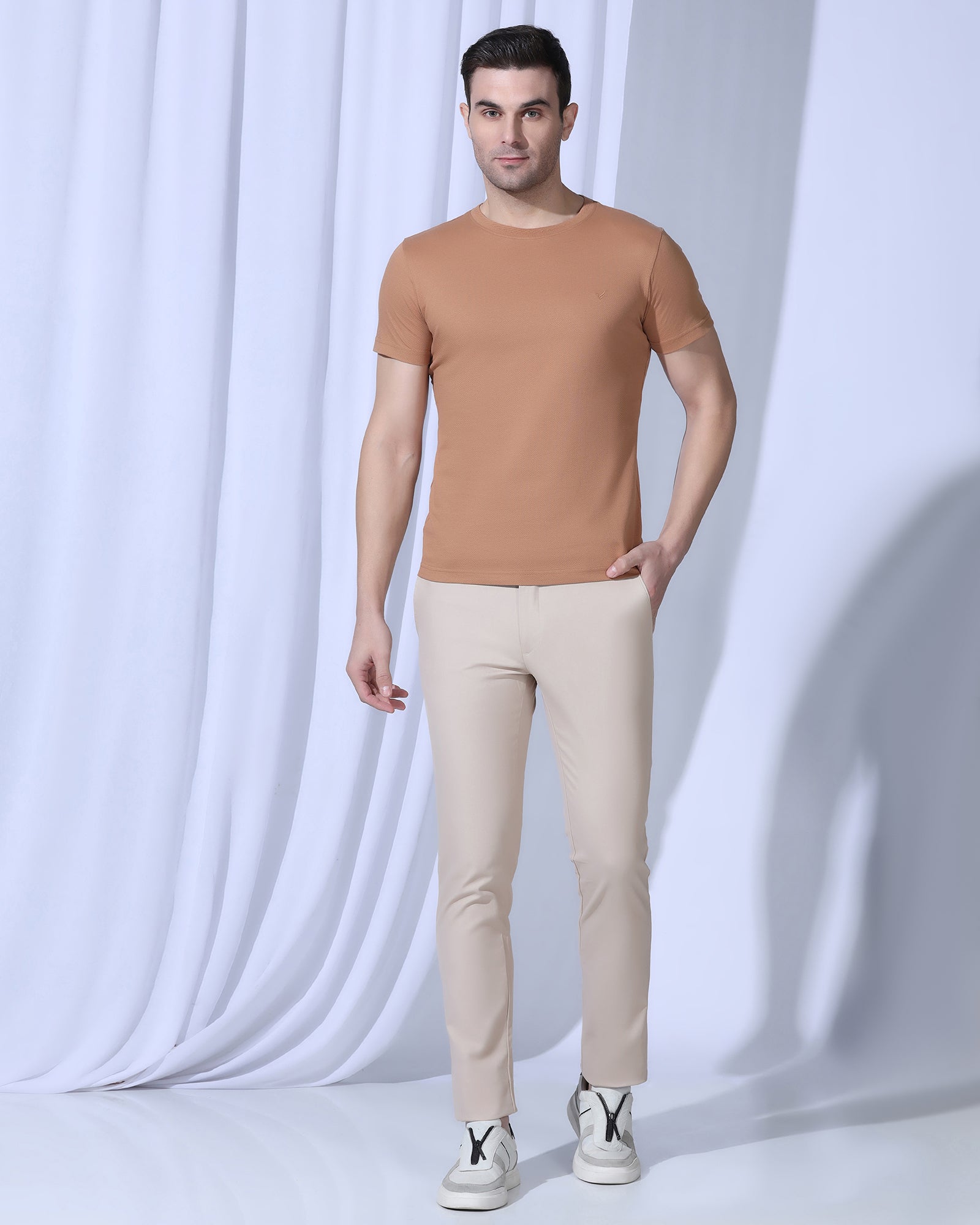 Slim Fit B-91 Casual Beige Textured Khakis - Kary