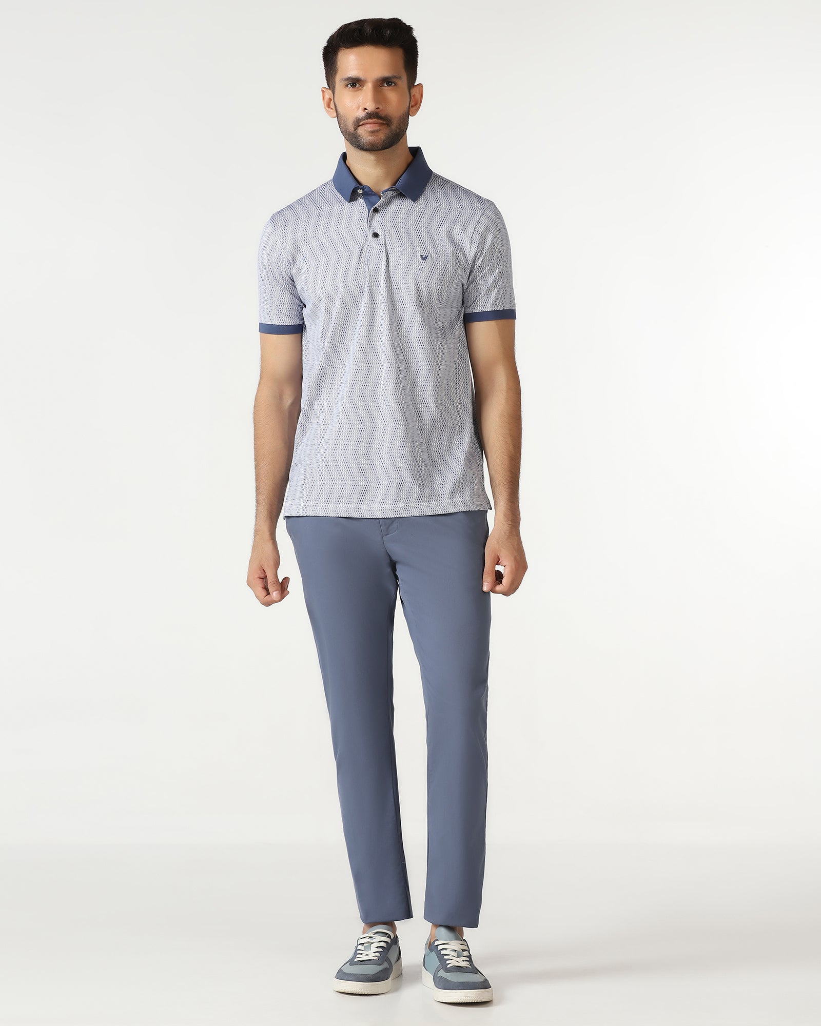 Slim Comfort B-95 Casual Blue Solid Khakis - Mario