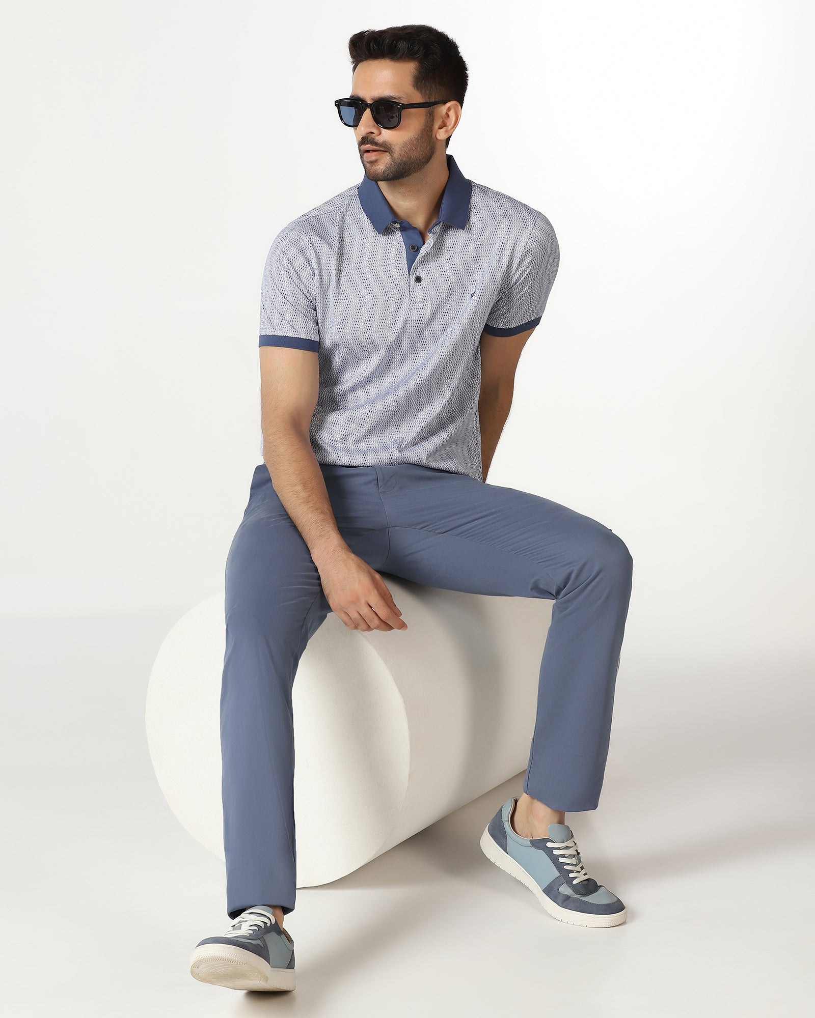 Slim Comfort B-95 Casual Blue Solid Khakis - Mario