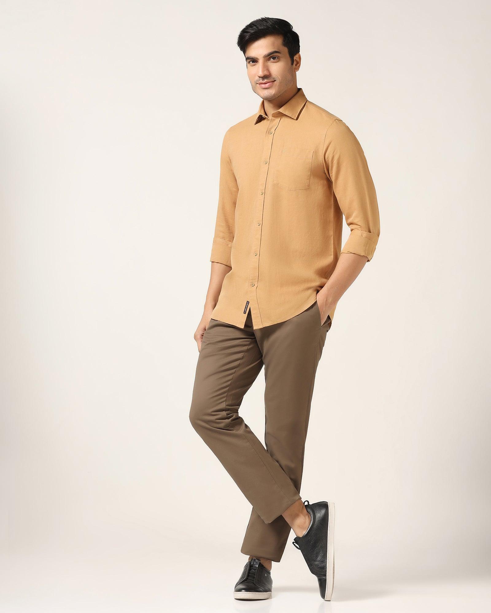 Slim Comfort B-95 Casual Brown Solid Khakis - Mario
