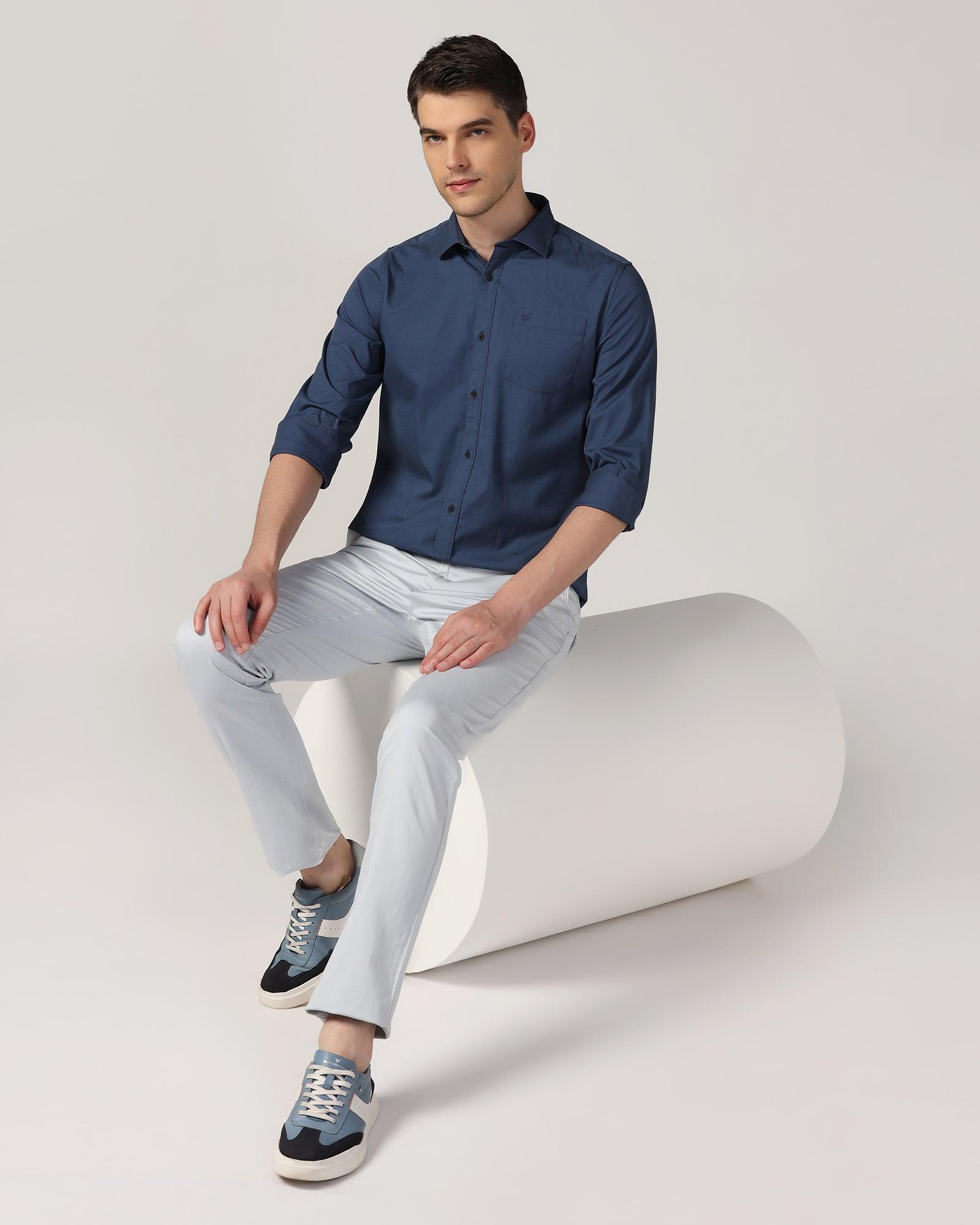 Slim Comfort B-95 Casual Sky Blue Solid Khaki - Sark - Blackberrys