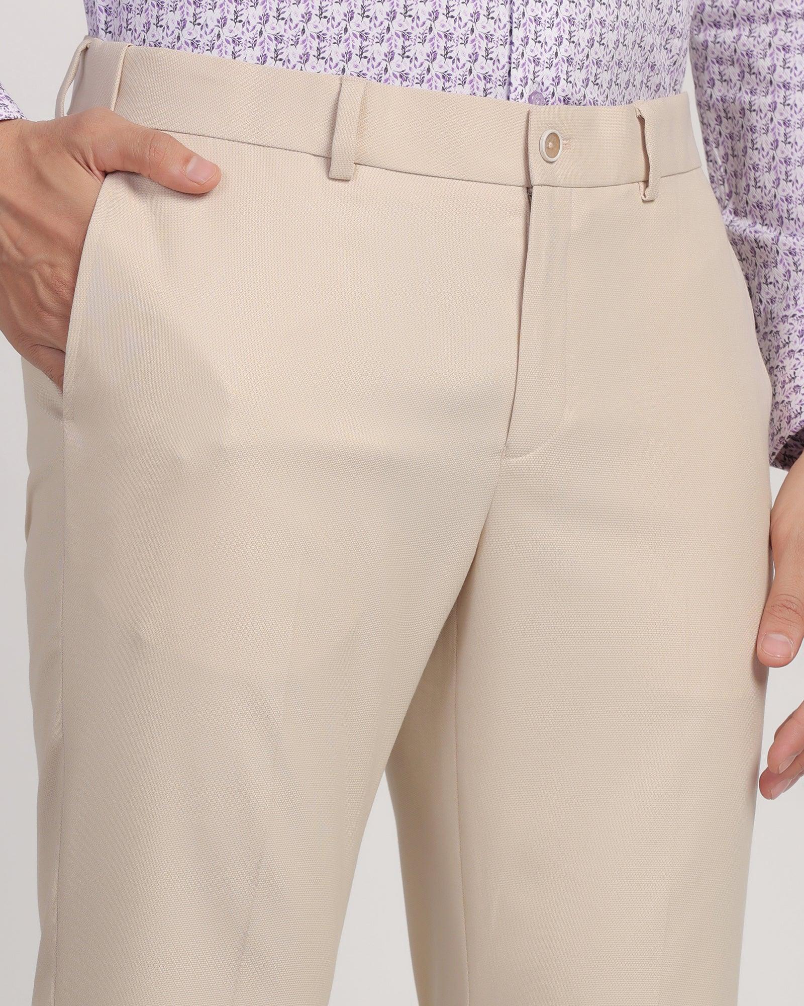 Slim Comfort B-95 Formal Beige Textured Trouser - Passion