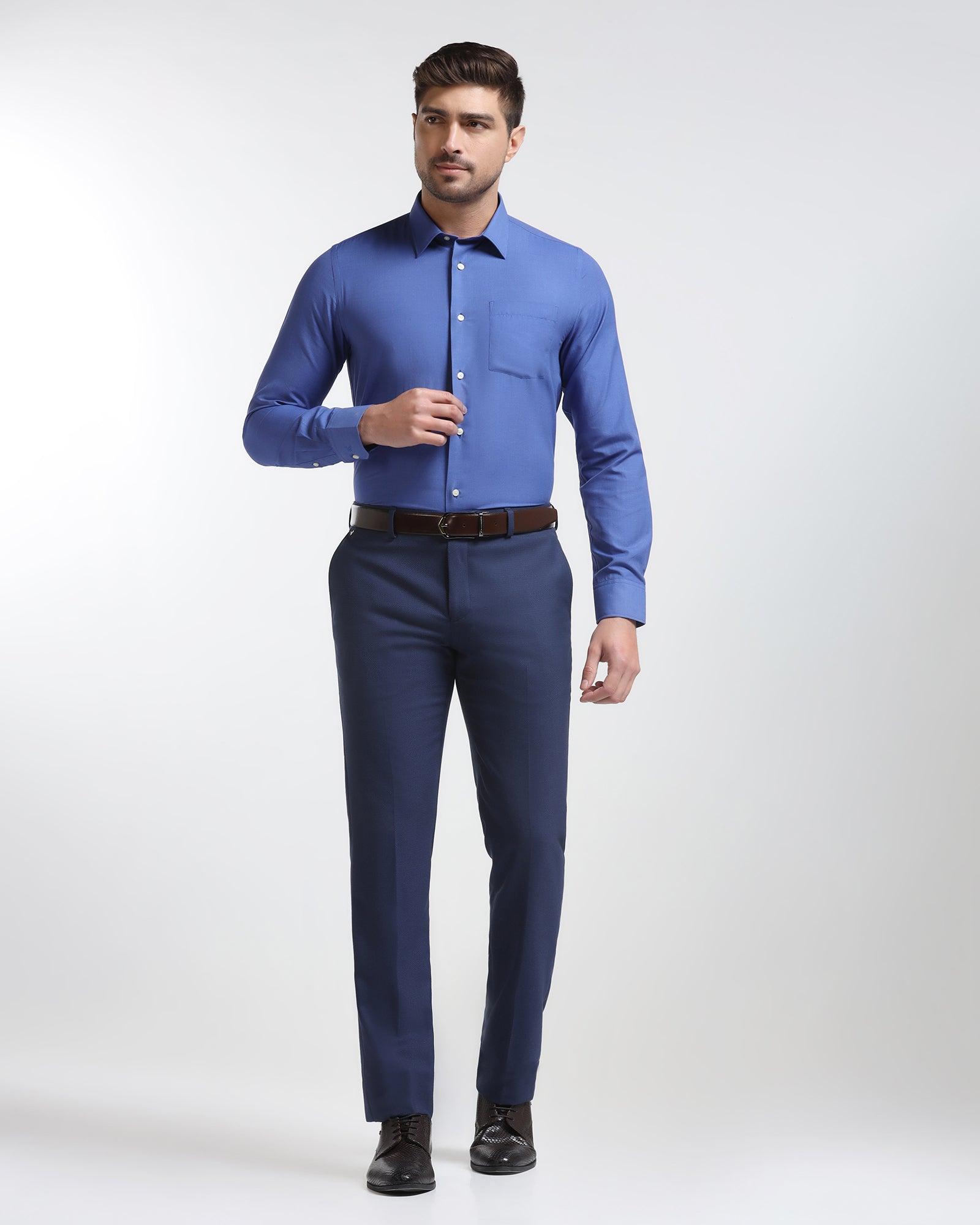 Slim Comfort B-95 Formal Blue Textured Trouser - Karizma