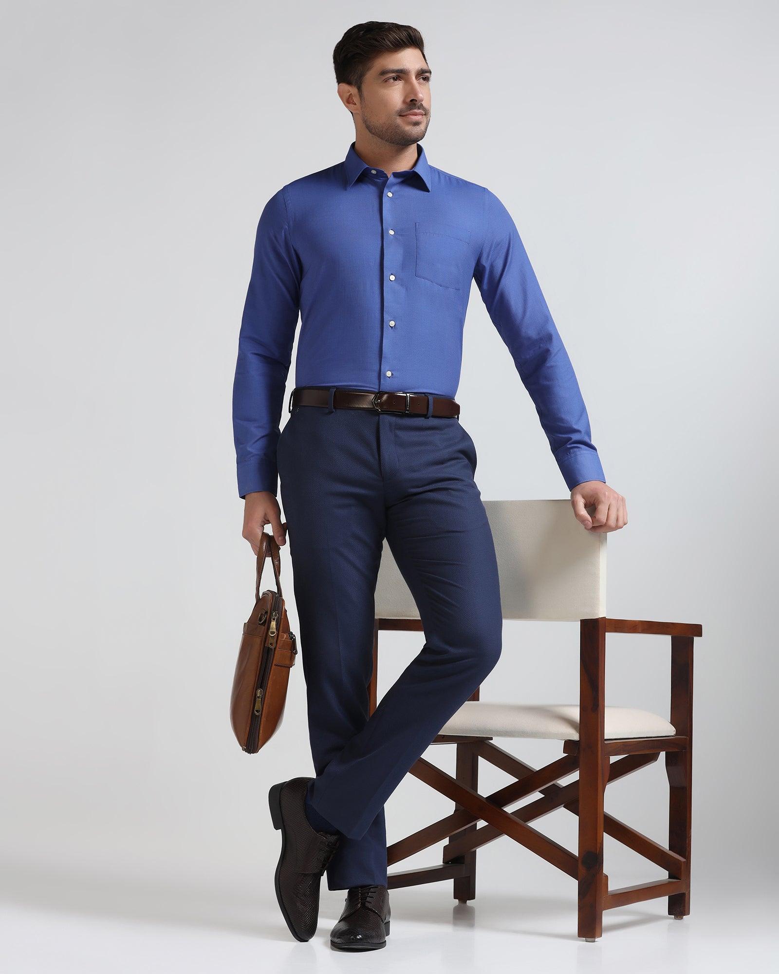 Slim Comfort B-95 Formal Blue Textured Trouser - Karizma - Blackberrys