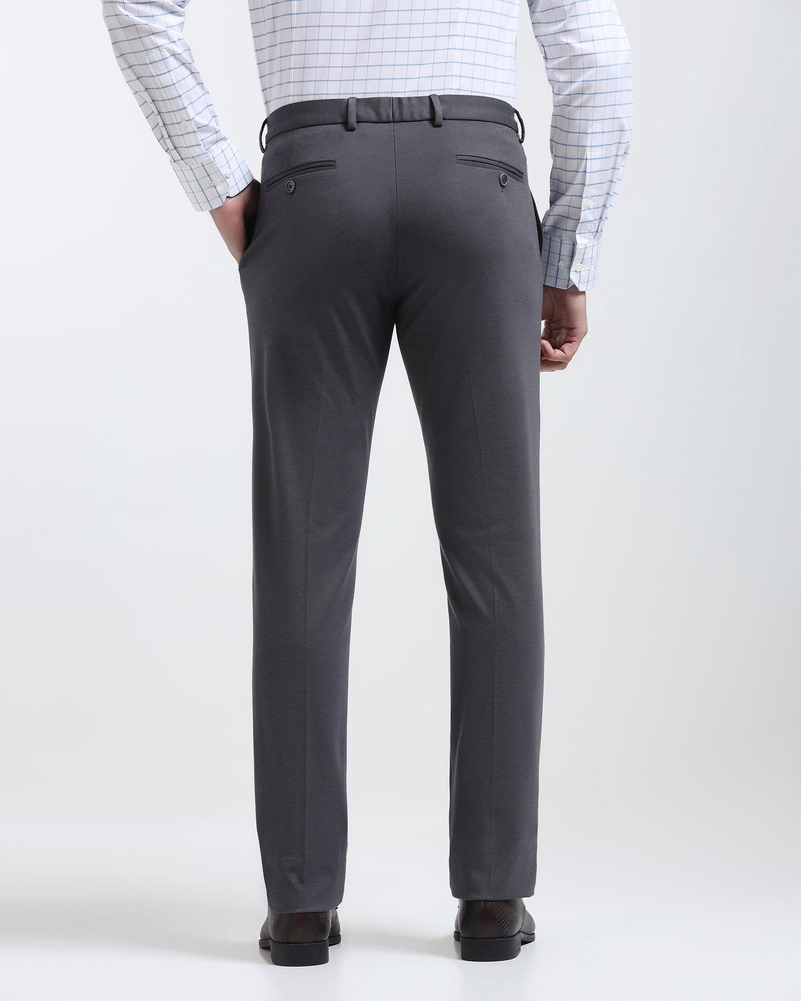 Formal Trouser: Check Men Dark Grey Cotton Blend Formal Trouser at Cliths