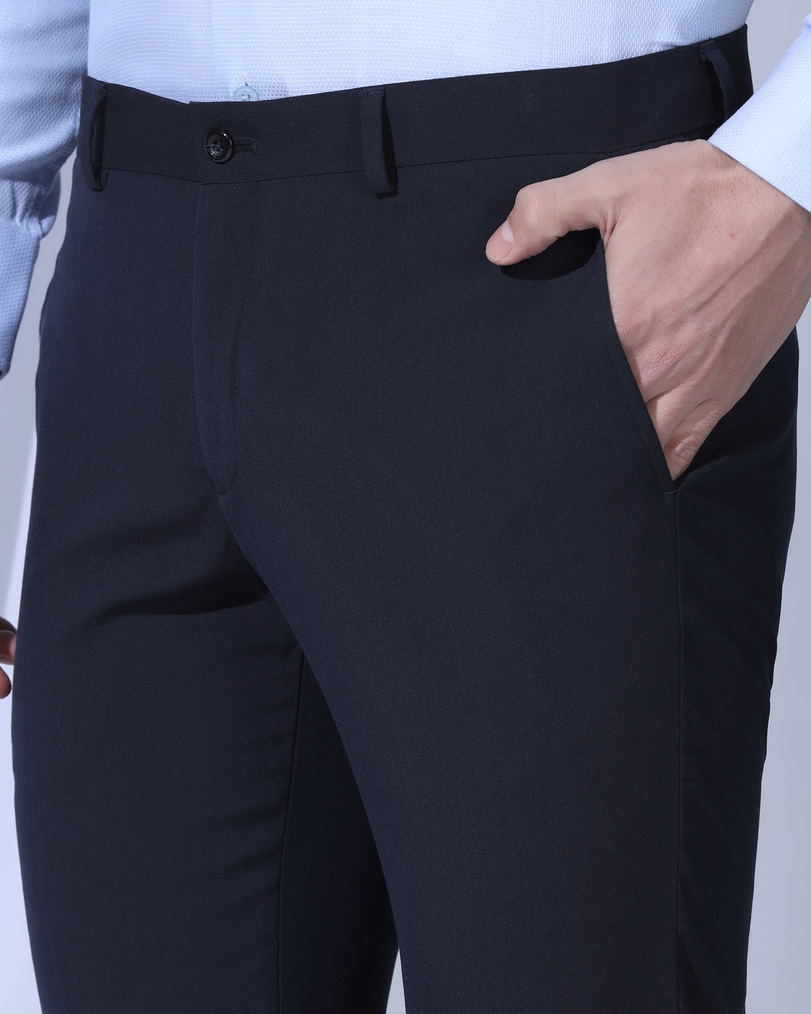 Slim Comfort B-95 Formal Navy Solid Trouser - Dough