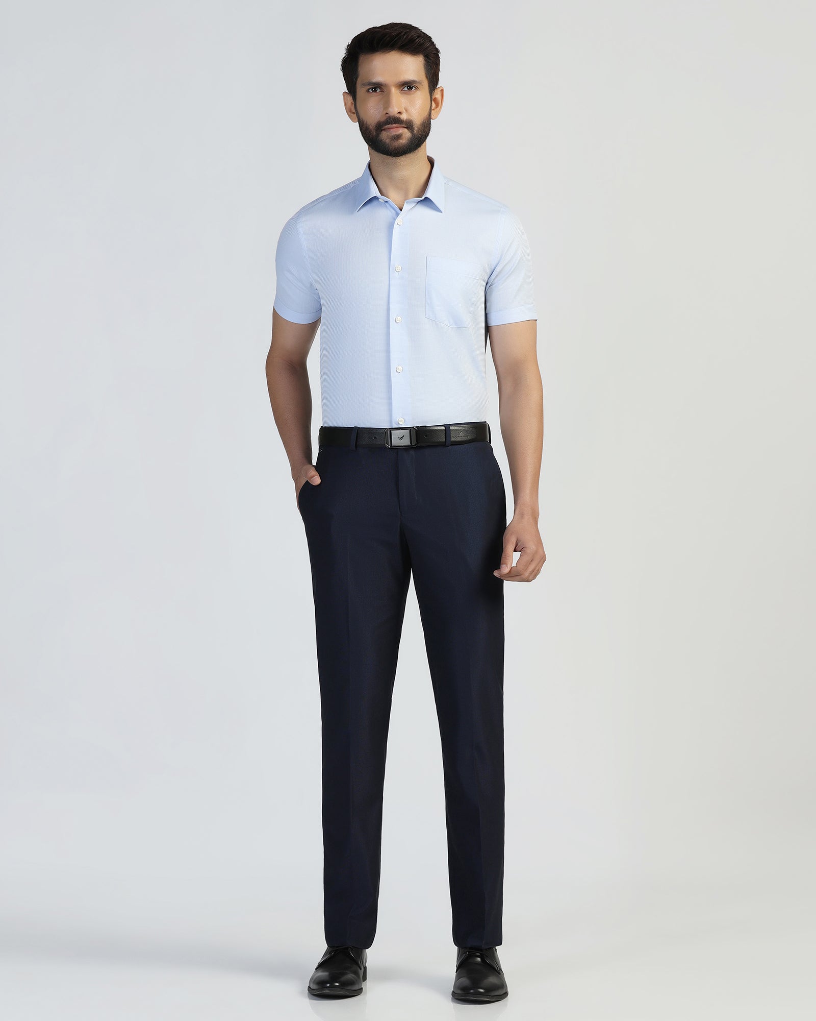 Slim Comfort B-95 Formal Navy Textured Trouser - Amor