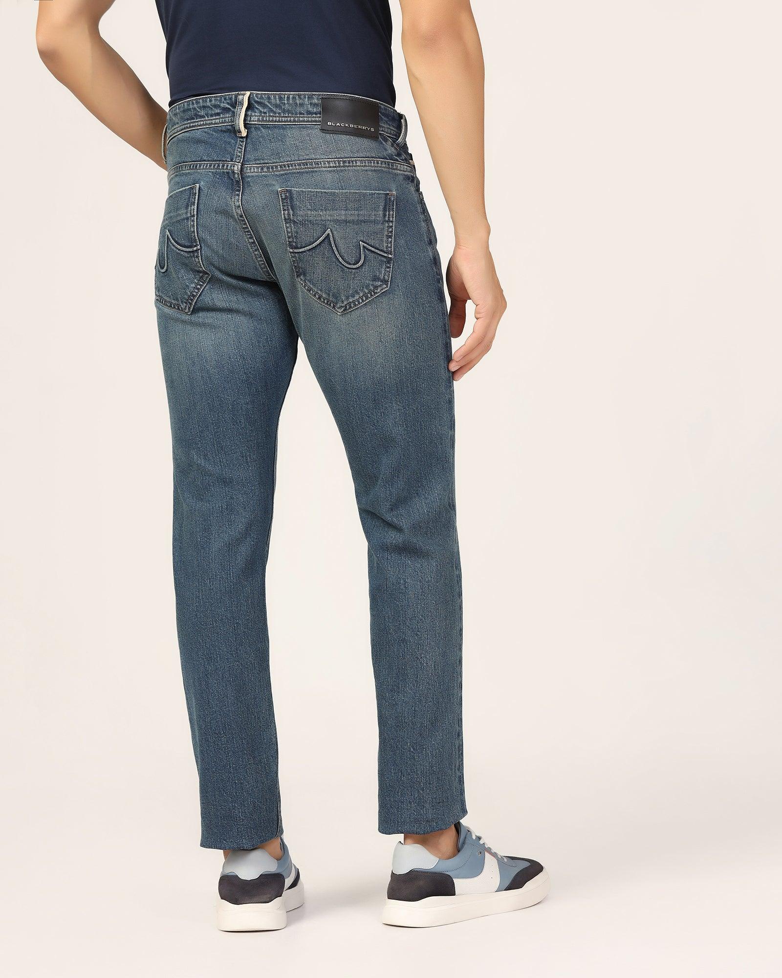 Slim Comfort Buff Fit Indigo Blue Textured Jeans - Lyon